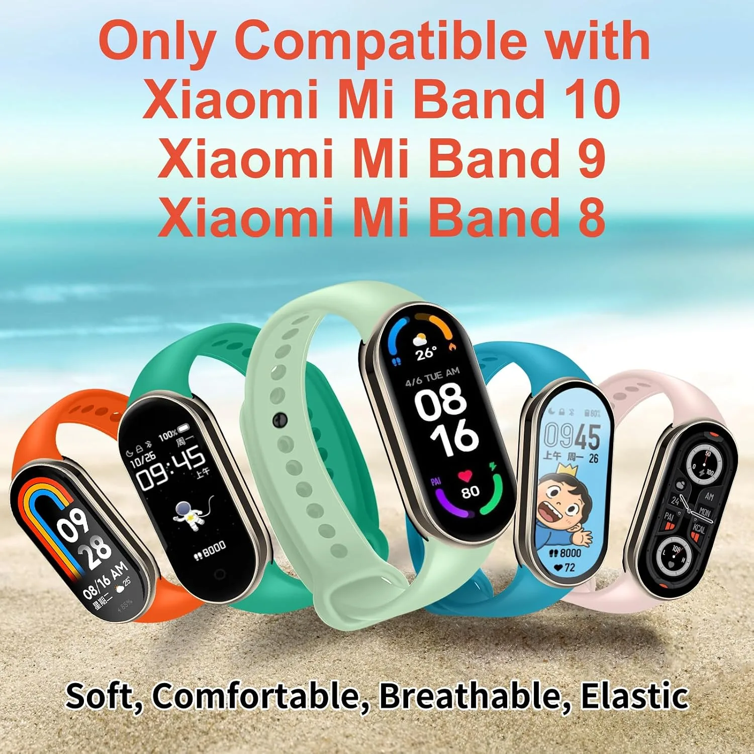 BANGTING Pack of 3 - 12 Replacement Wristbands for Xiaomi Mi Band 10/9/8, Compatible with Xiaomi Smart Band 10 9 8, Breathable Sports Bracelet Made of Soft TPU, Adjustable, Quick Change Design