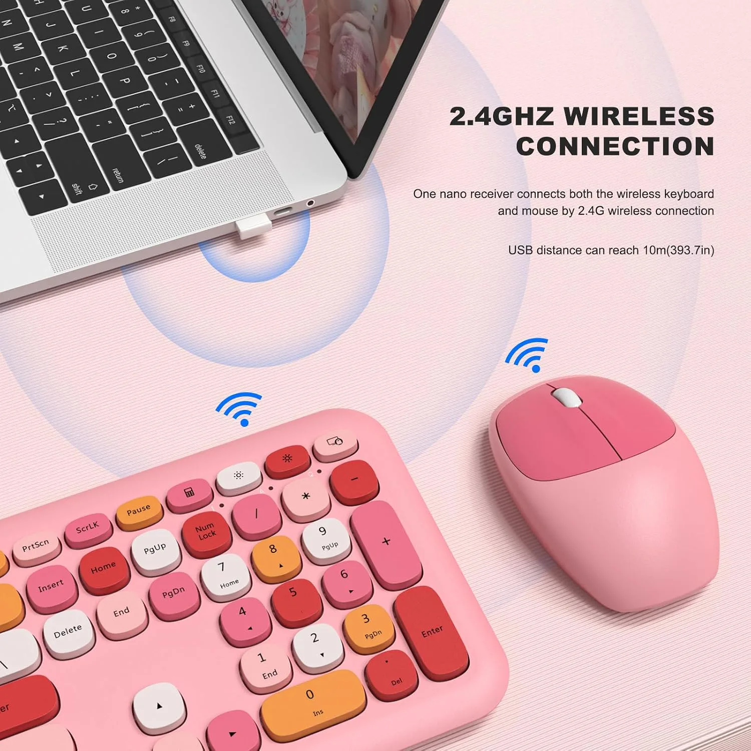 MOFII Wireless Keyboard and Mouse Combo Silent, Slim Compact 2.4G USB Full Size , Cute 110 Keys Keyboard for PC, Notebook, MacBook, Tablet, Laptop, Windows System