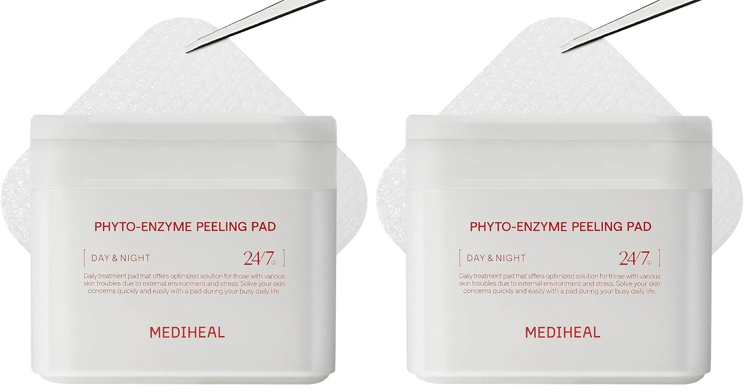 MEDIHEAL Toner Pads - Phyto Enzyme Exfoliating Peeling Pad (90 count) with LHA&Papaya Enzyme - Pore Tightening&Sebum Control - Dual-Textured Facial Pad for Pore Care, Korean Skin Care (Pack of 2)