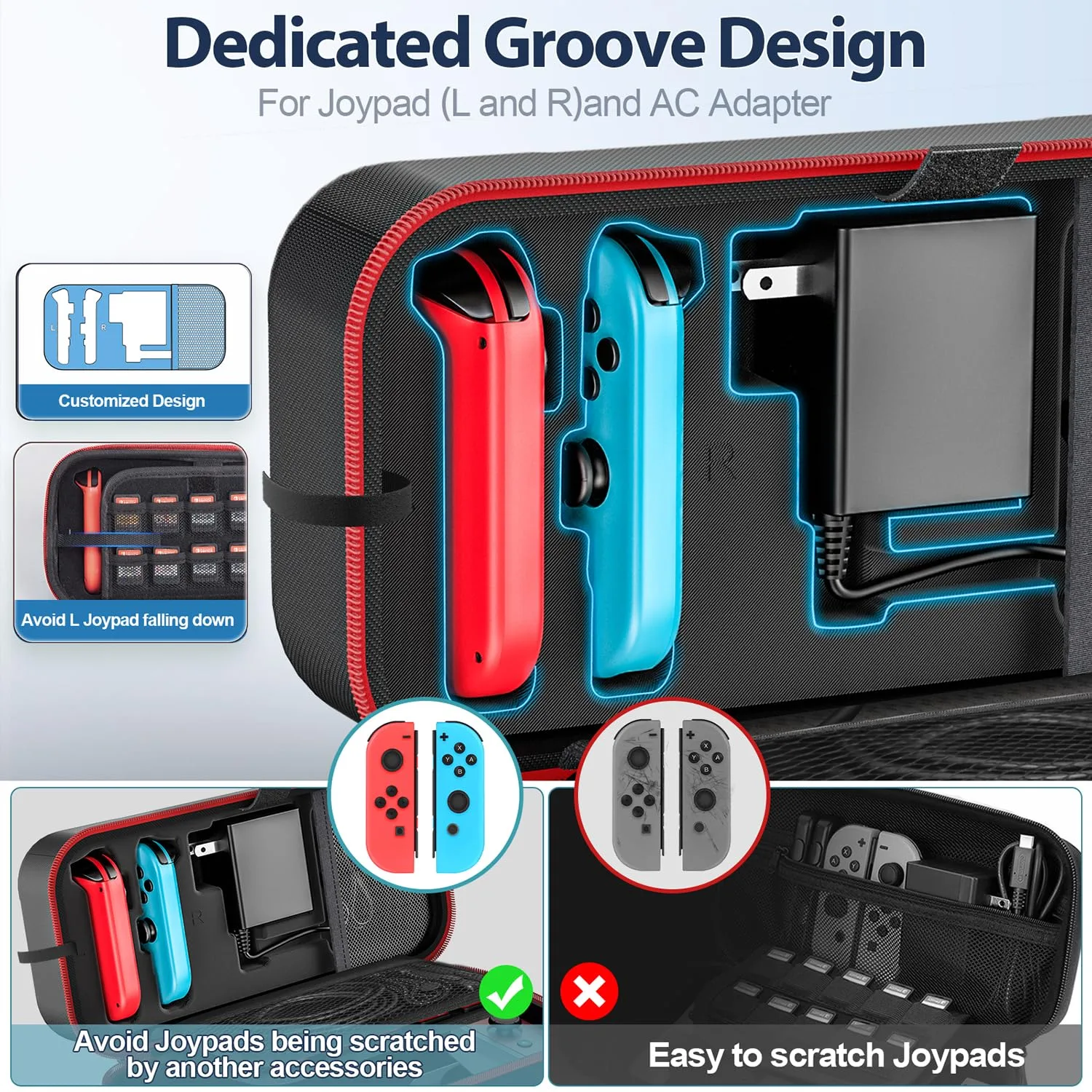 Switch Carrying Case Compatible with Nintendo & OLED, Portable Switch Travel Carry Case Fit for Joy-Con and Adapter, Hard Shell Protective OLED Pouch Bag with 20 Games, Red For N DS Cases & Storage
