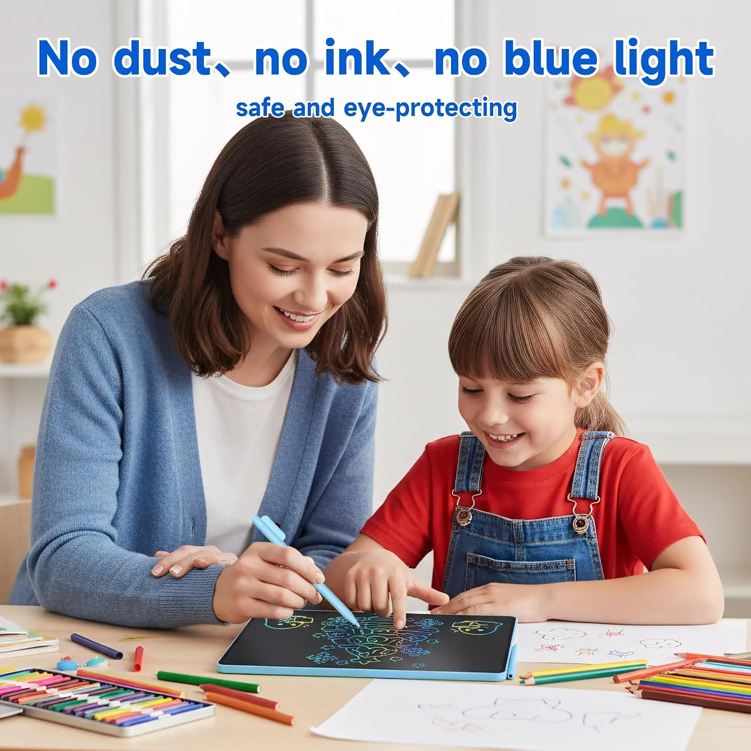 16 Inch Large LCD Writing Tablet for Kids, Colorful Reusable Electronic Doodle Board with Stylus, Educational Drawing Pad for Math Practice & Learning, Travel Essential Toys for Boys Girls (Blue)