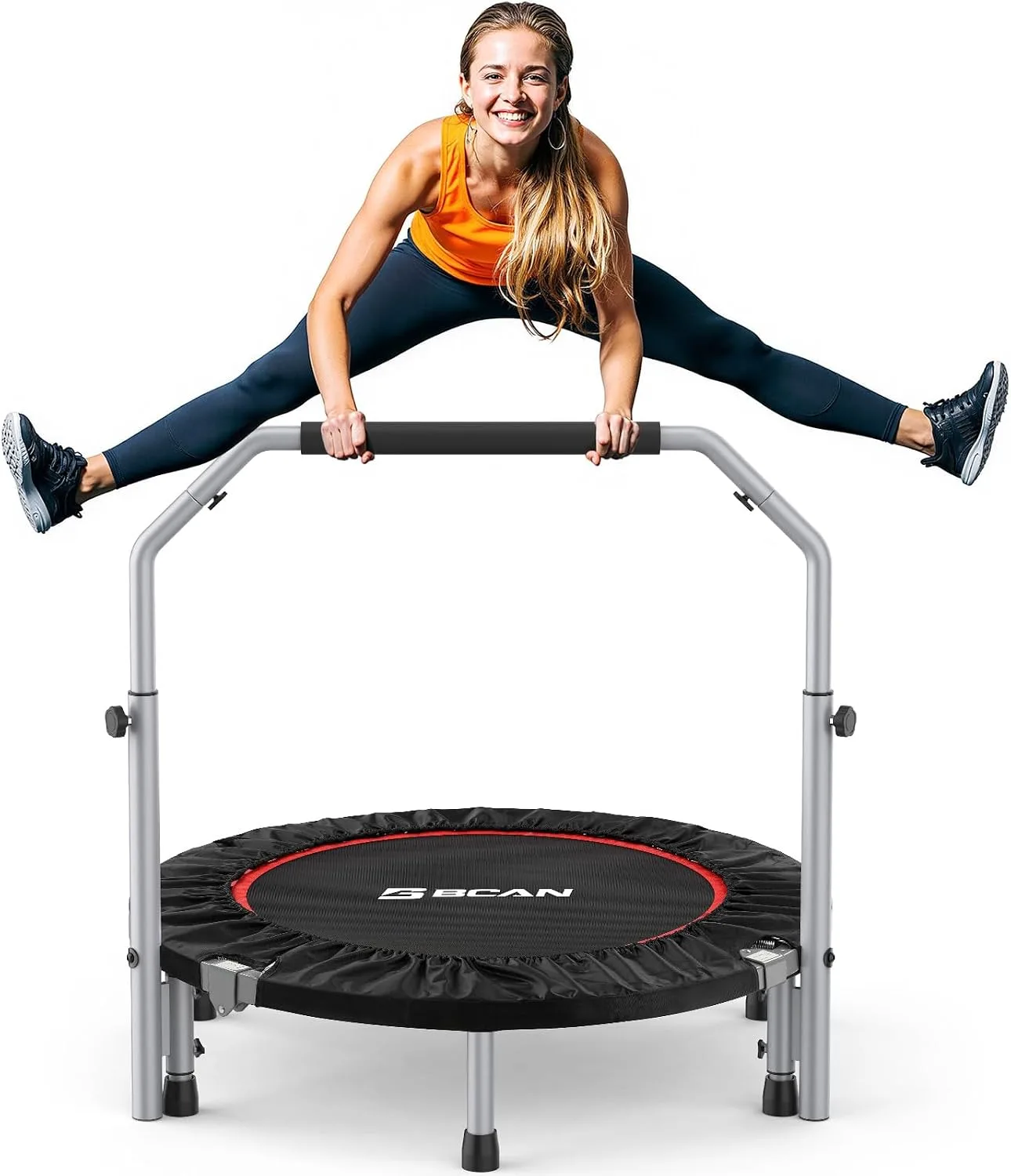BCAN SP2 40/48" Foldable Mini Rebounder Trampoline for Adults, 330/440 lbs Capacity, Mini Trampoline with Adjustable Handle, Low-Impact Indoor Exercise Workout | FED Fitness