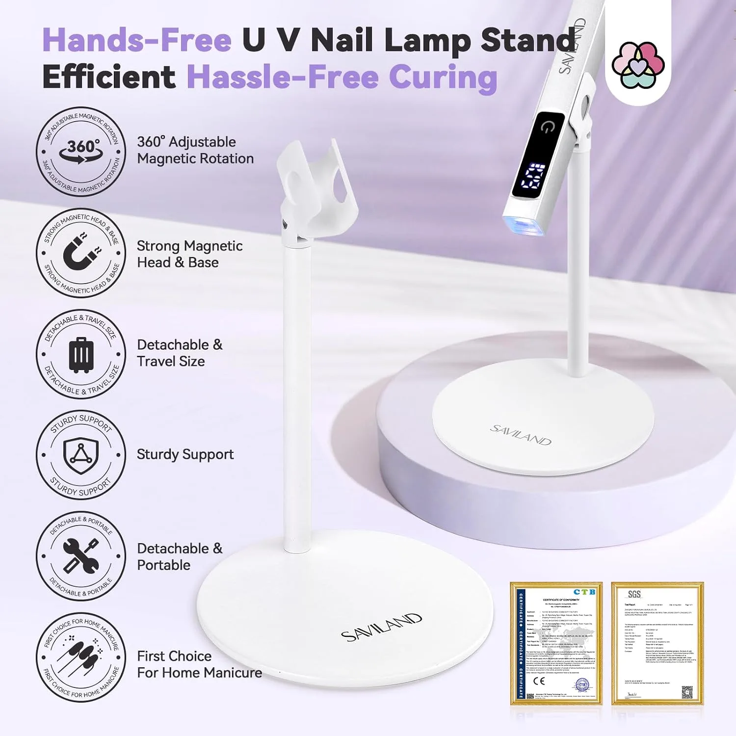 SAVILAND 360° Adjustable Magnetic U V Nail Lamp Stand for Handheld Light