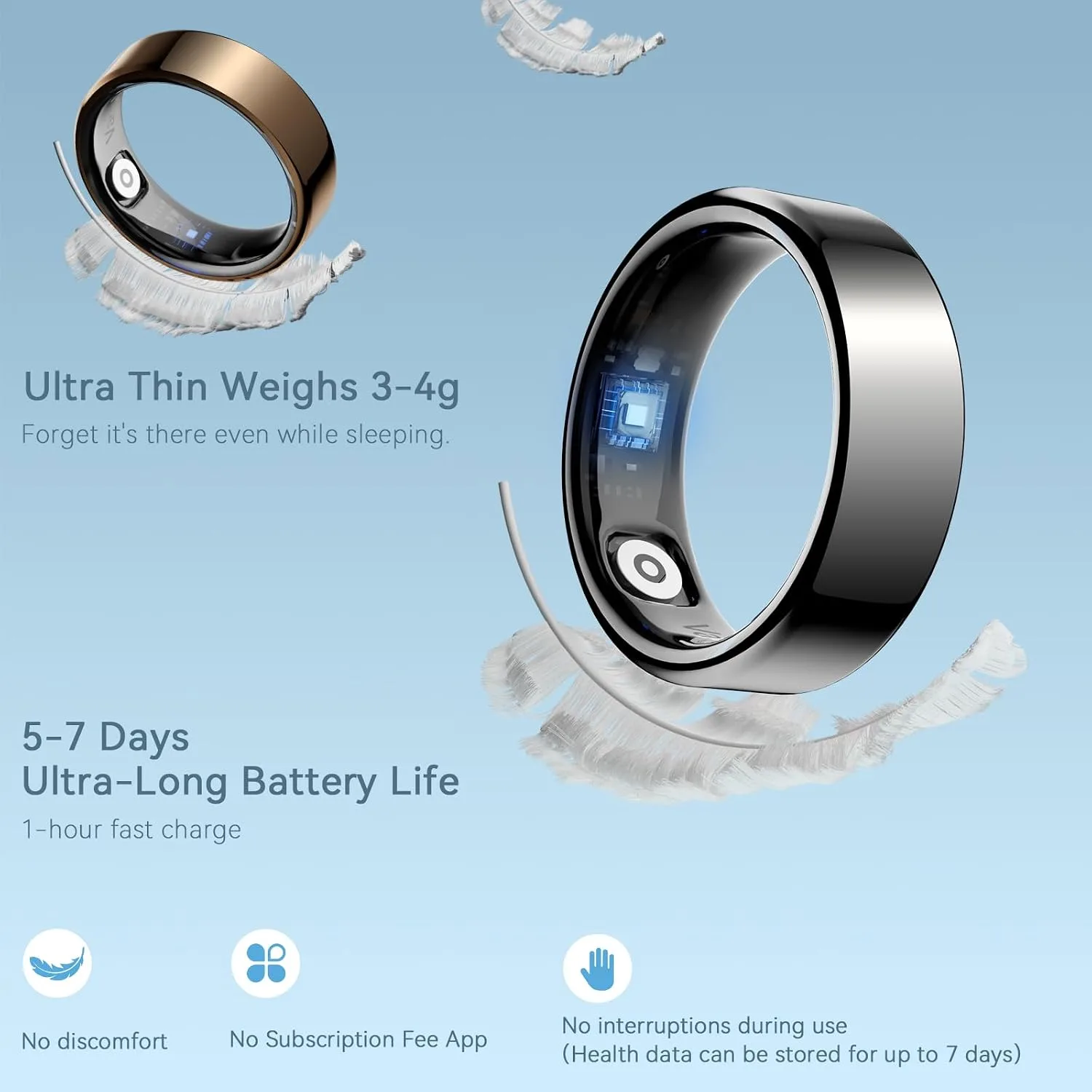 2026 Smart Ring For Women & Men, Sleep Health Fitness Tracker, Black 10