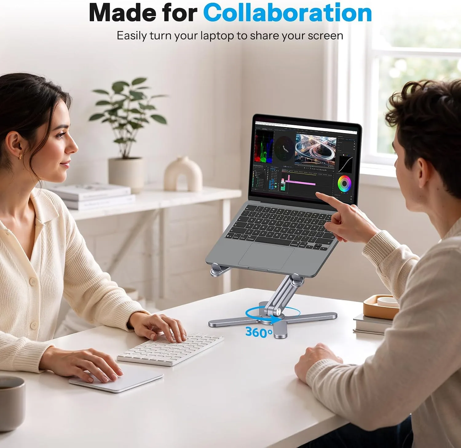 OMOTON LA10 360° Rotating Laptop Stand Riser Foldable for Desk, Space Grey
