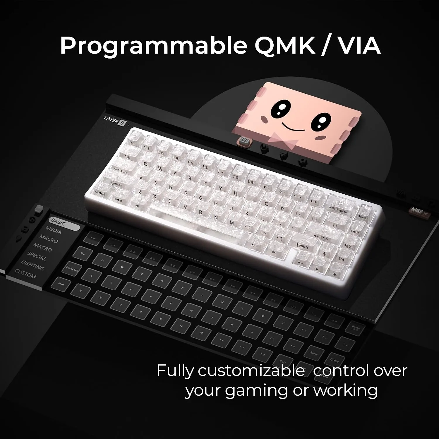 HITIME x XVX M67 JadeStone 60% Wireless Mechanical Gaming Keyboard, VIA Programmable, BT5.0/2.4G/USB-C Creamy Keyboard with Gasket, Hot Swap, RGB Backlits, NKRO for Win/Mac (White, Forged Carbon)