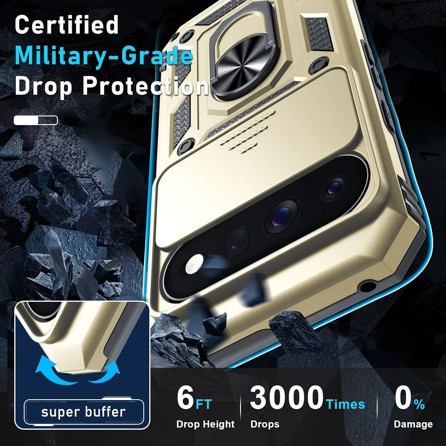 for Google Pixel 11/11 Pro Case Built in Slide Camera Cover,Gold