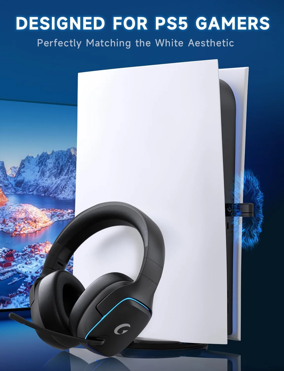 Gvyugke 2.4GHz Wireless Gaming Headsets for PS5, PS4, PC, Switch,MatteBlack