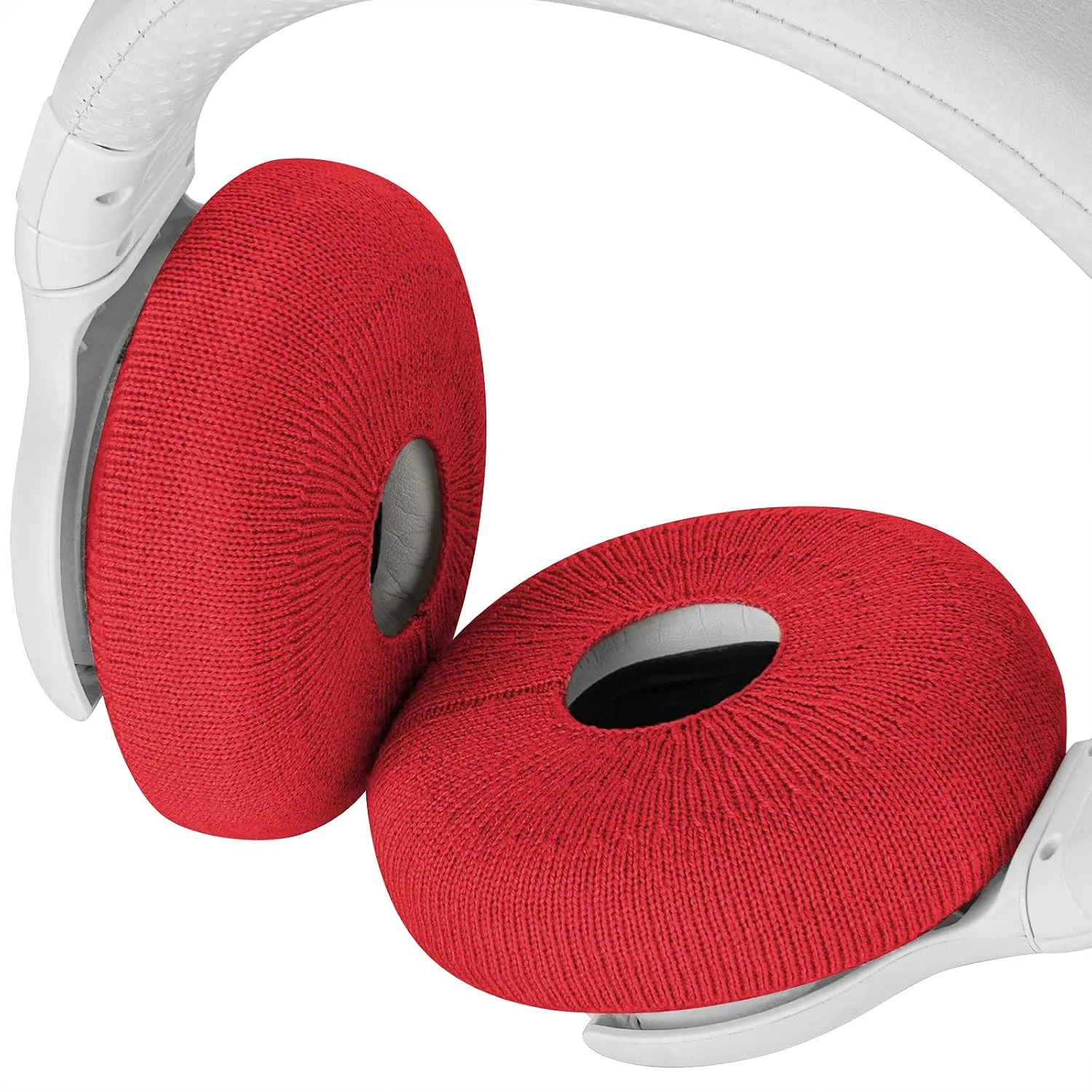 Geekria 2 Pairs Knit Headphones Ear Covers - Product Safety Certified - Washable & Stretchable Sanitary Earcup Protectors for On-Ear Headsets, Sweat Pads for Gym, Meeting (Size S/Red)