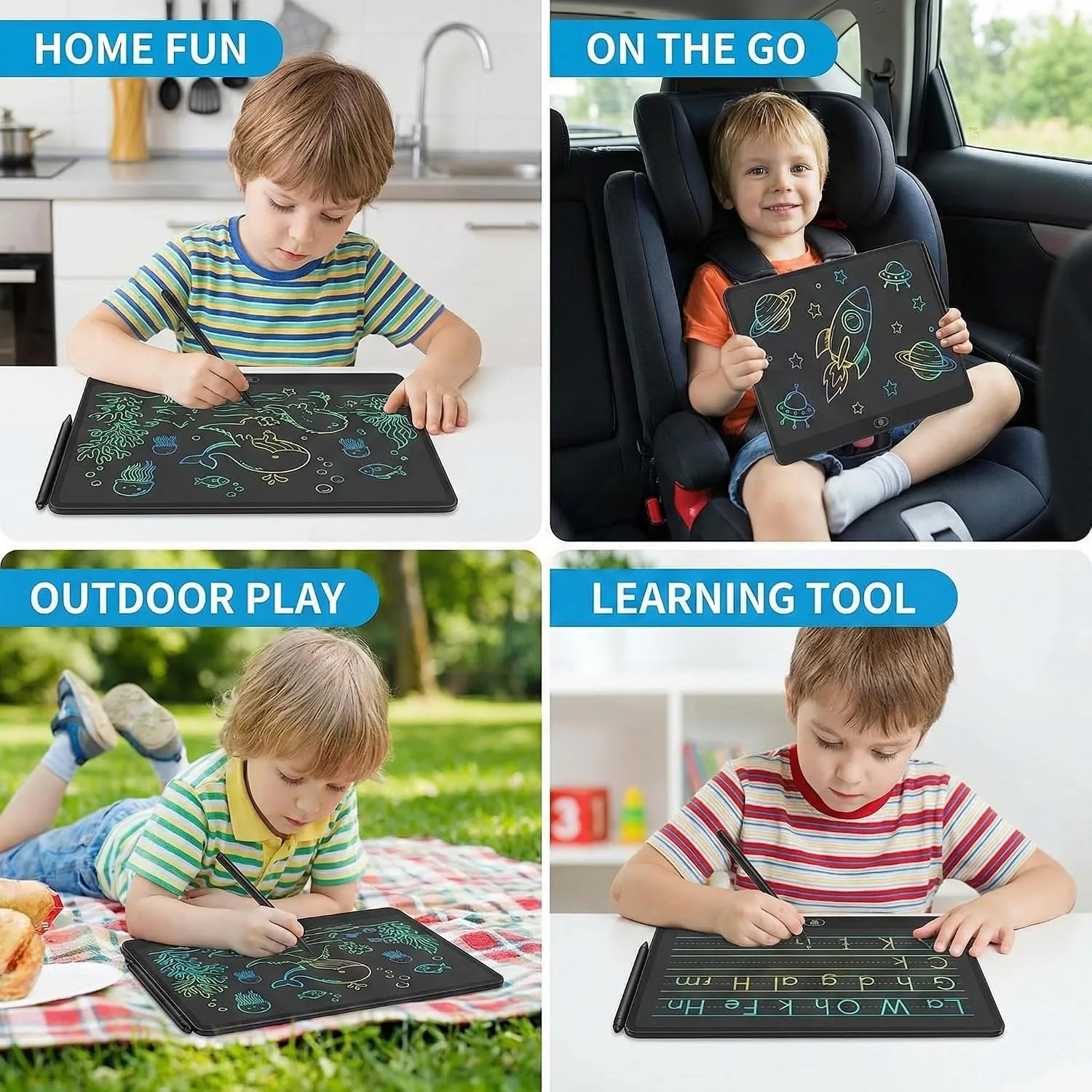 16 Inch LCD Writing Tablet 2 Pack, Large Electronic Notepad Reusable Digital Memo Board Erasabl Tablet(Black)