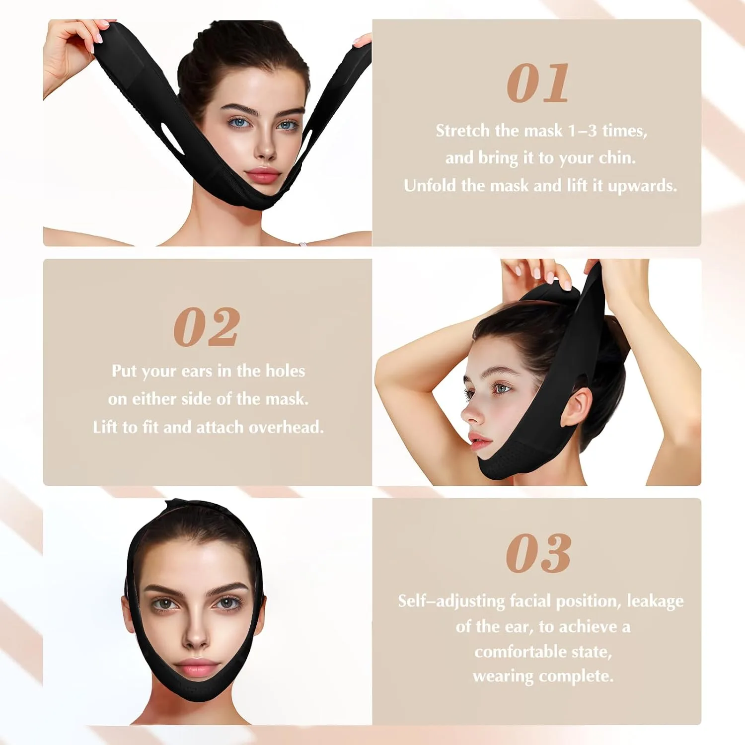 Reusable V Line Lifting Mask with Chin Strap for Sleeping, V Shaped Face Mask for Sagging, Jawline Shaper(Black)