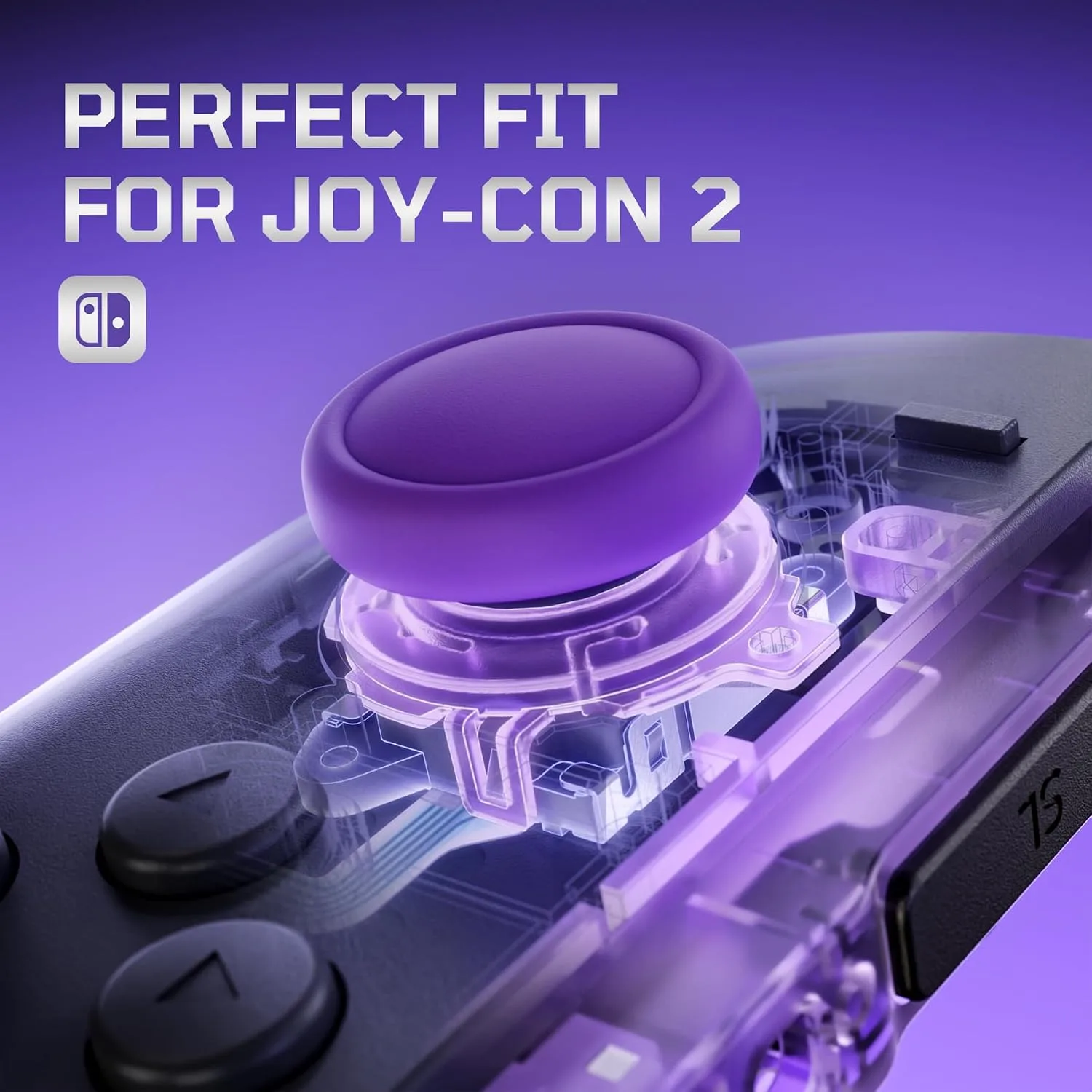 eXtremeRate Replacement 3D Joystick & Thumb Grips & Side Rail Shell Buttons for Nintendo Switch 2 JoyCon, Console Rail Stickers Left Right Analog Thumbsticks Caps for Switch 2 - Clear Atomic Purple