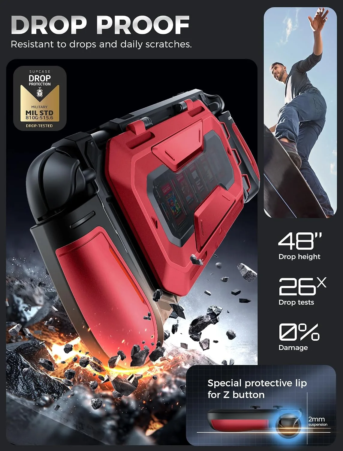 Mumba Titan Case for Nintendo Switch 2 with Kickstand & 7 Card Slots, Ruddy
