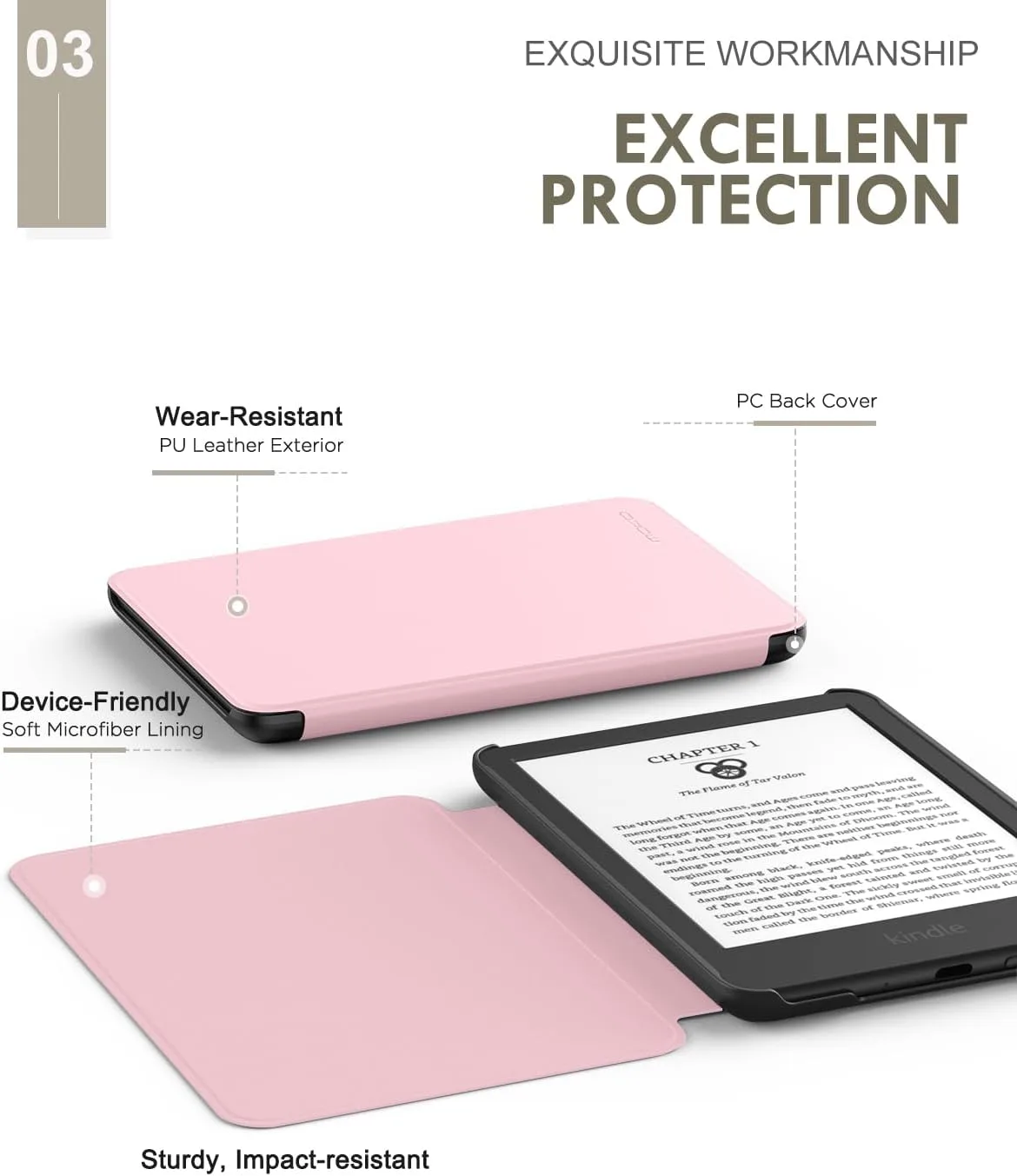 MoKo Case for 6" Amazon Kindle Basic 11th Gen 2024/2022, Pink