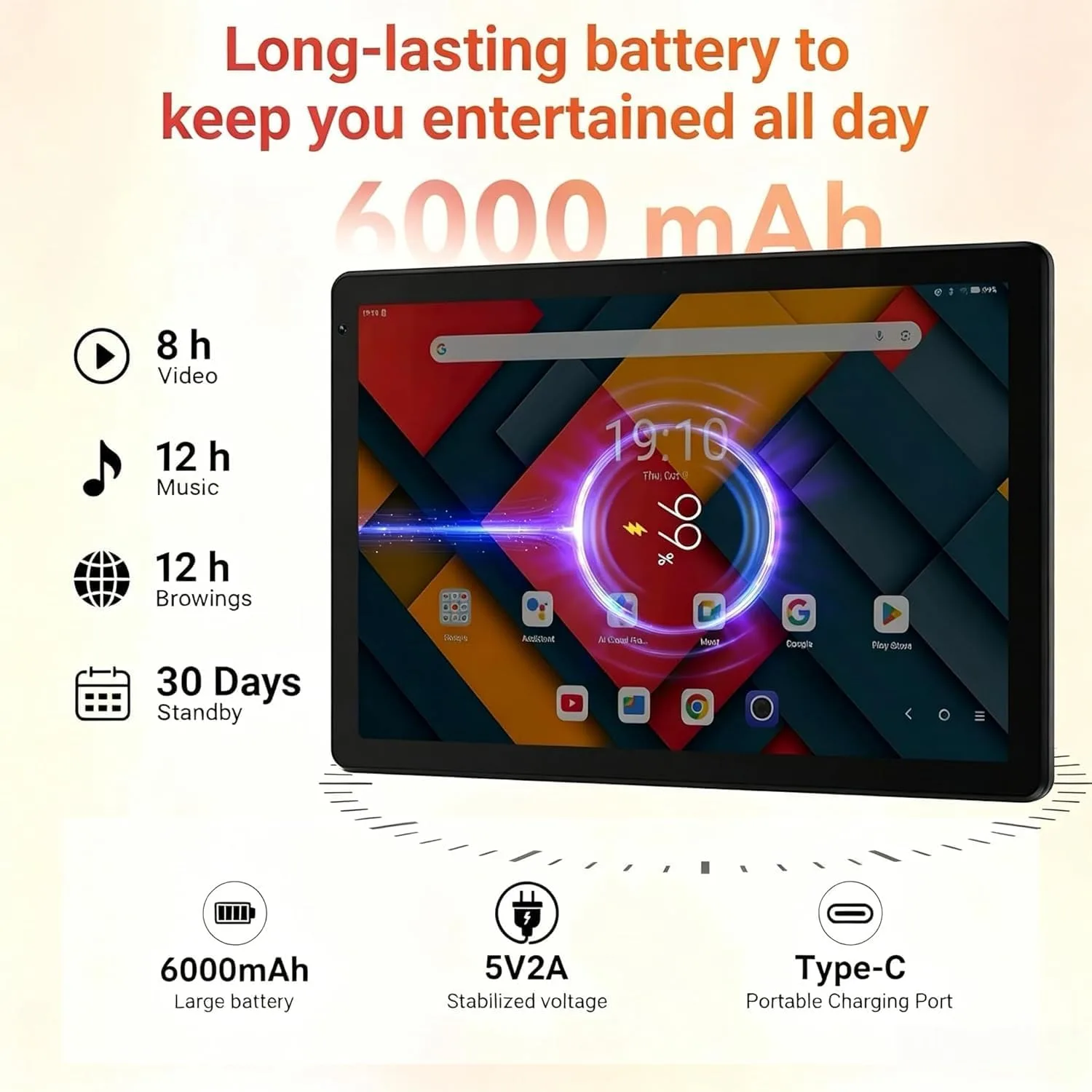 URAO Tablet,10.1" Android 16 Tablet Octa-core 36GB+128GB Dual Camera