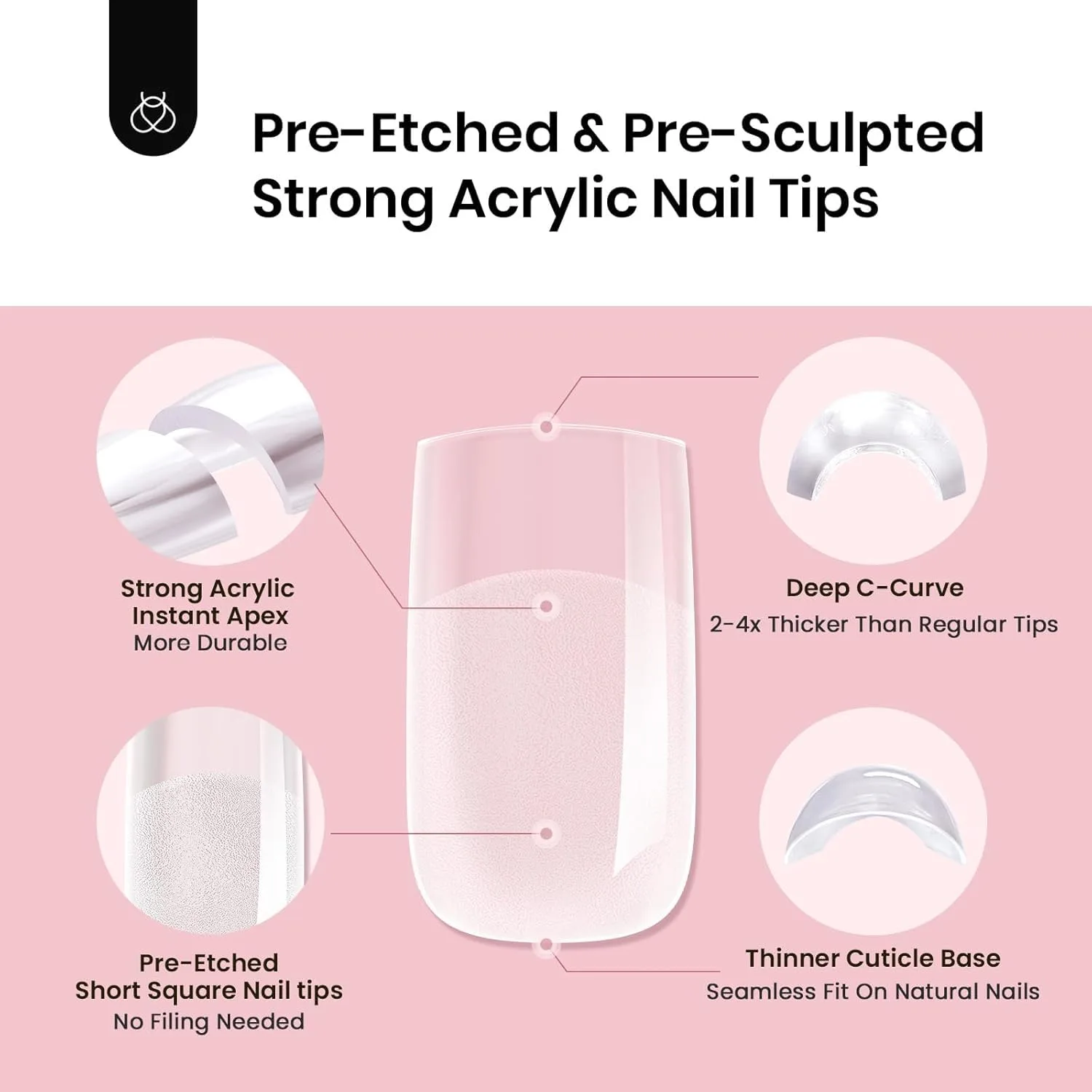 Beetles Tipex Instant Apex Nail Tips, Short Square, 192pcs 16 Sizes(00-14)