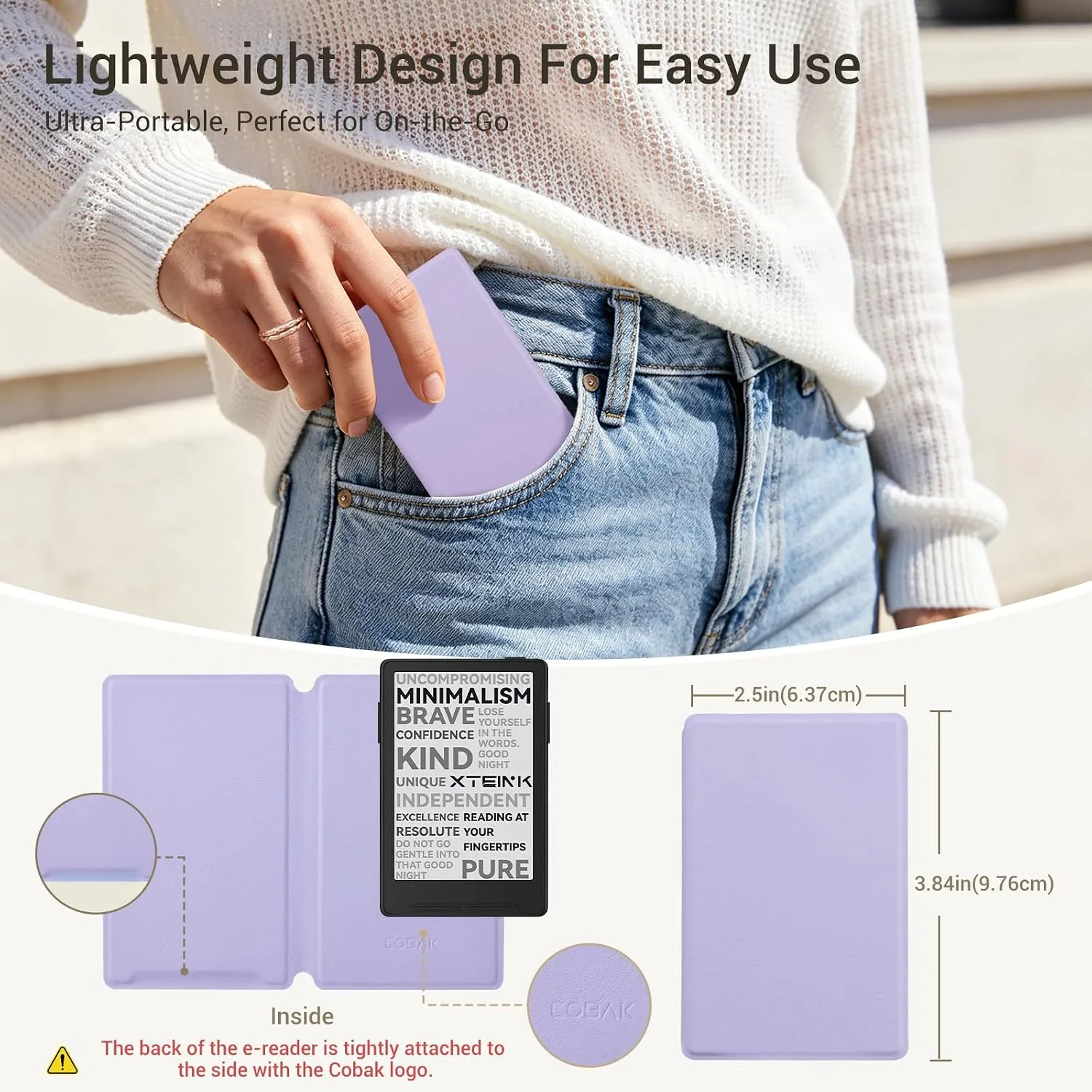 CoBak Magnetic Case for XTEINK X3 eBook Reader, 3.7" Ultra-Lightweight PU Leather Cover(Lilac Purple)