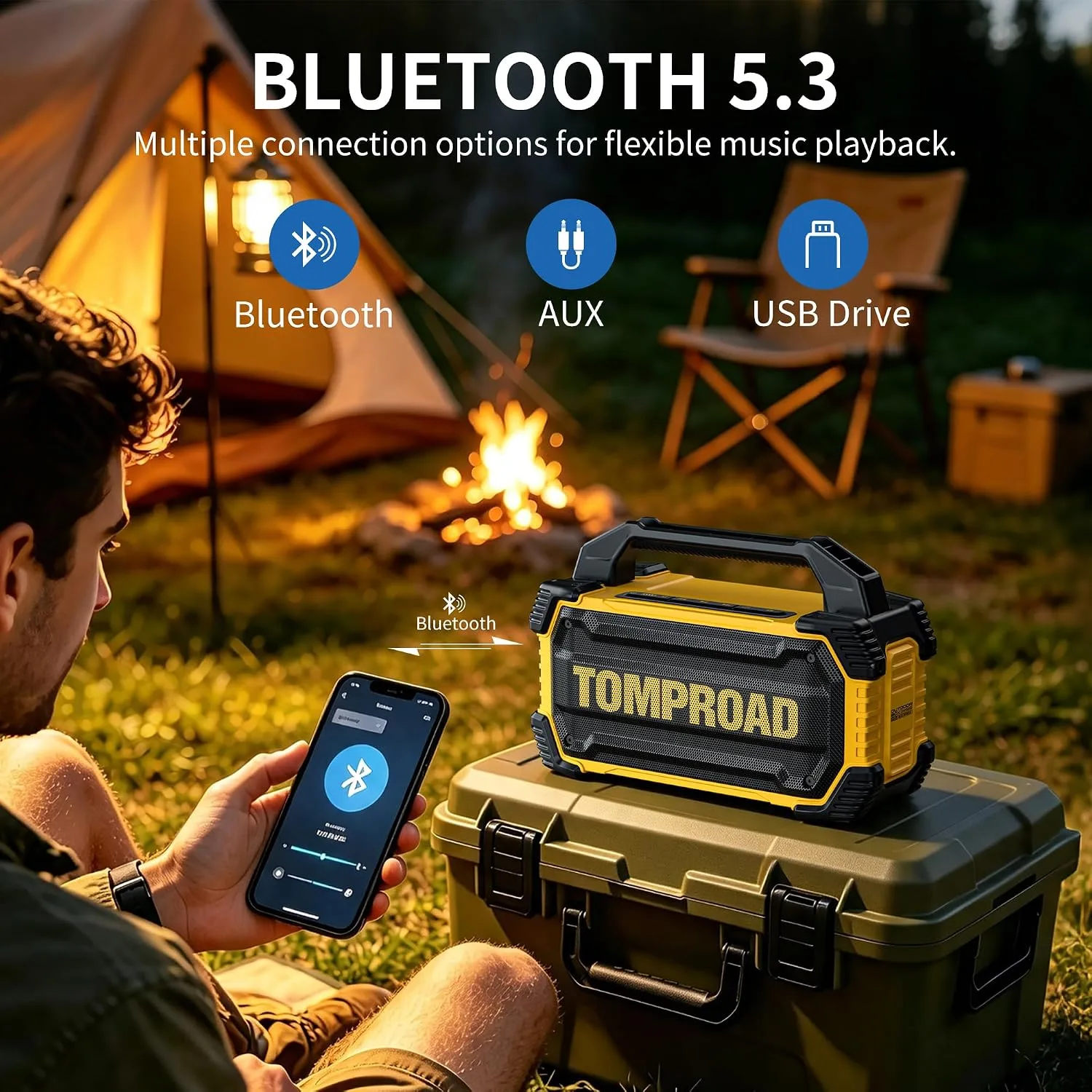Outdoor Bluetooth Speaker, 160W, Loud, IPX6 Waterproof, 20H, TWS, Yellow