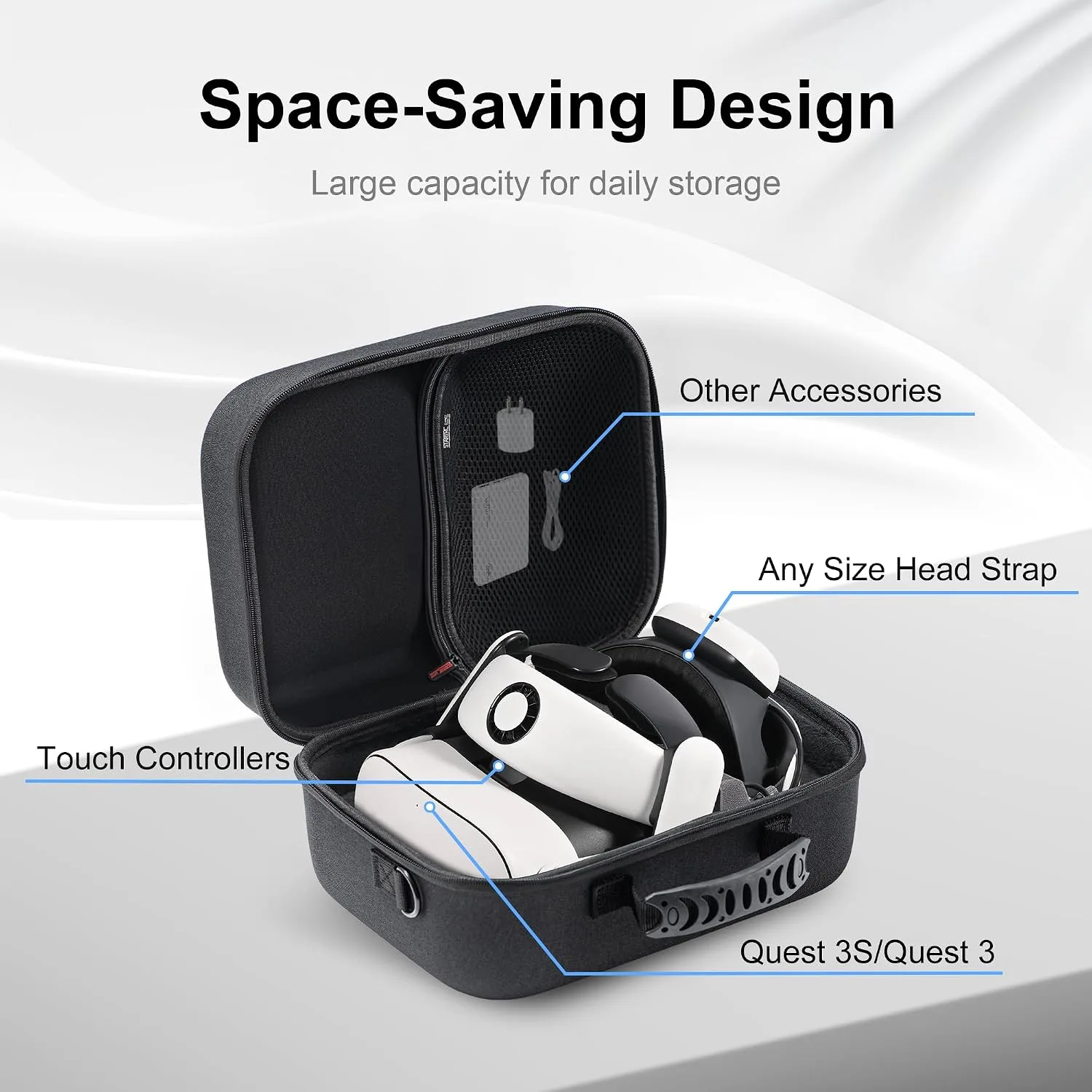 STARTRC GAMES Large Carrying Case for Meta Quest 3/Quest 3S, Hard Travel Case for BOBOVR S3 Pro/Kiwi Design Battery Head Strap and Other Accessories, Storage Case and Soft Lining for Quest 3S