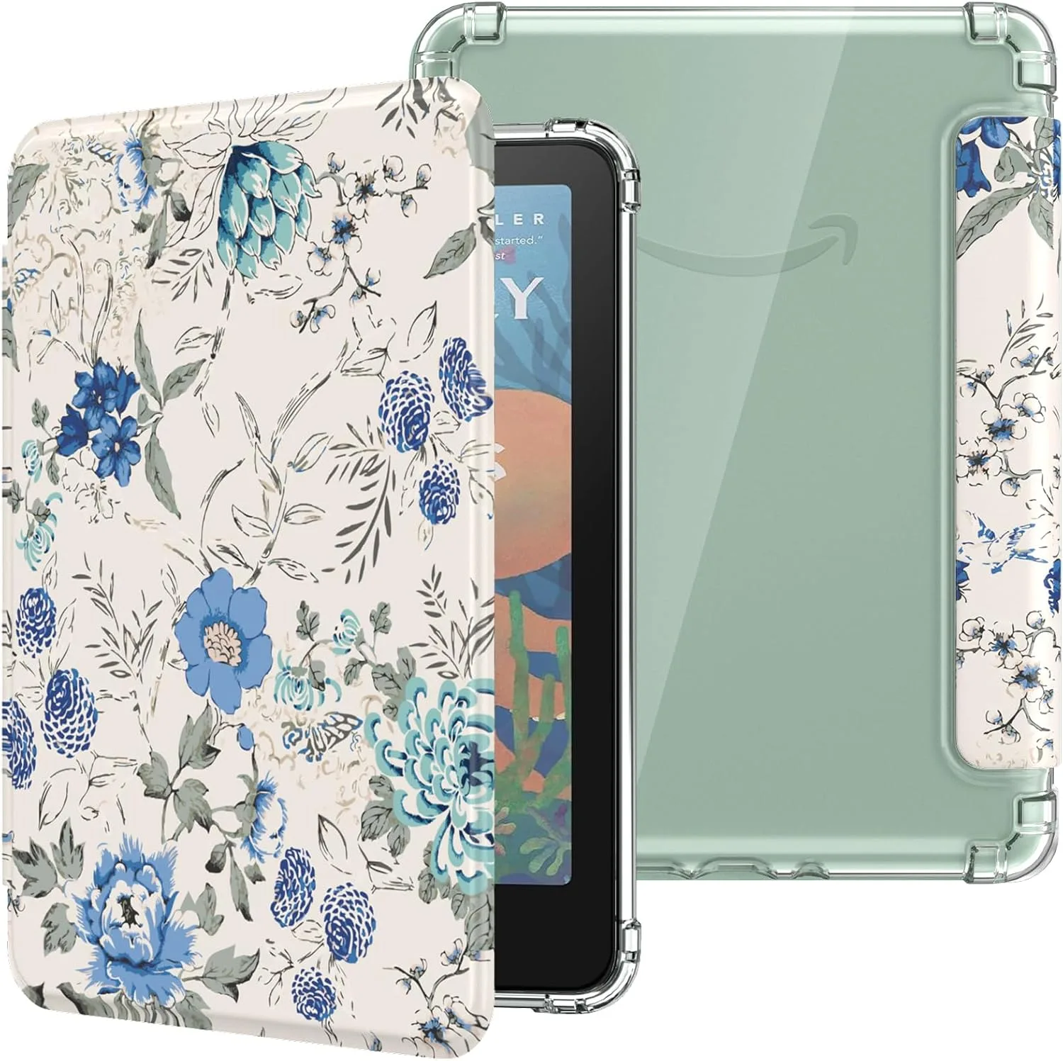 MoKo Case for 7" Kindle Paperwhite 12th Gen & Colorsoft 2024, Blue Floral