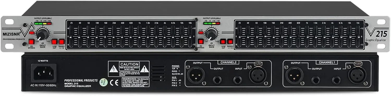 Ecualizador Gráfico 15 Bandas Estéreo Dual Channel Mizisnr EQ-215S Rack Mount