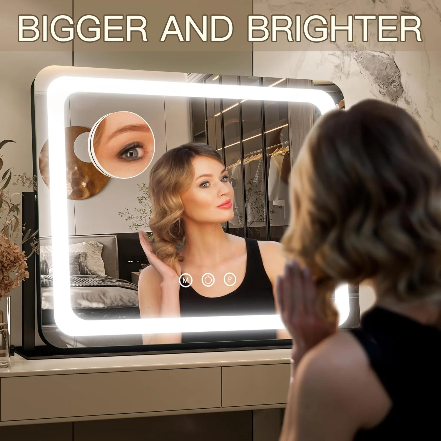 FENNIO Vanity Mirror with Lights 22"x17",LED Lighted Makeup Mirror,Large Makeup Mirror with Lights,Touch Screen with 3-Color Lighting,Led Mirror Makeup,Dimmable,for Vanity Desk Tabletop,Bedroom