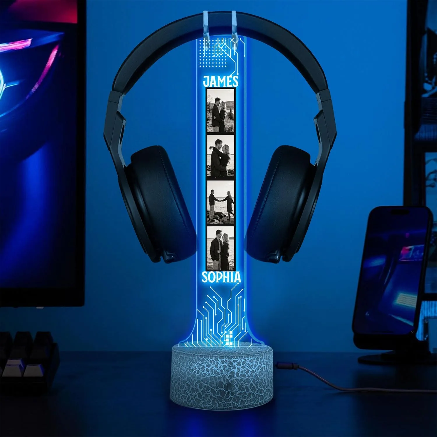 Lámpara de pared Giantbighands soporte para audífonos con luz LED personalizada RGB