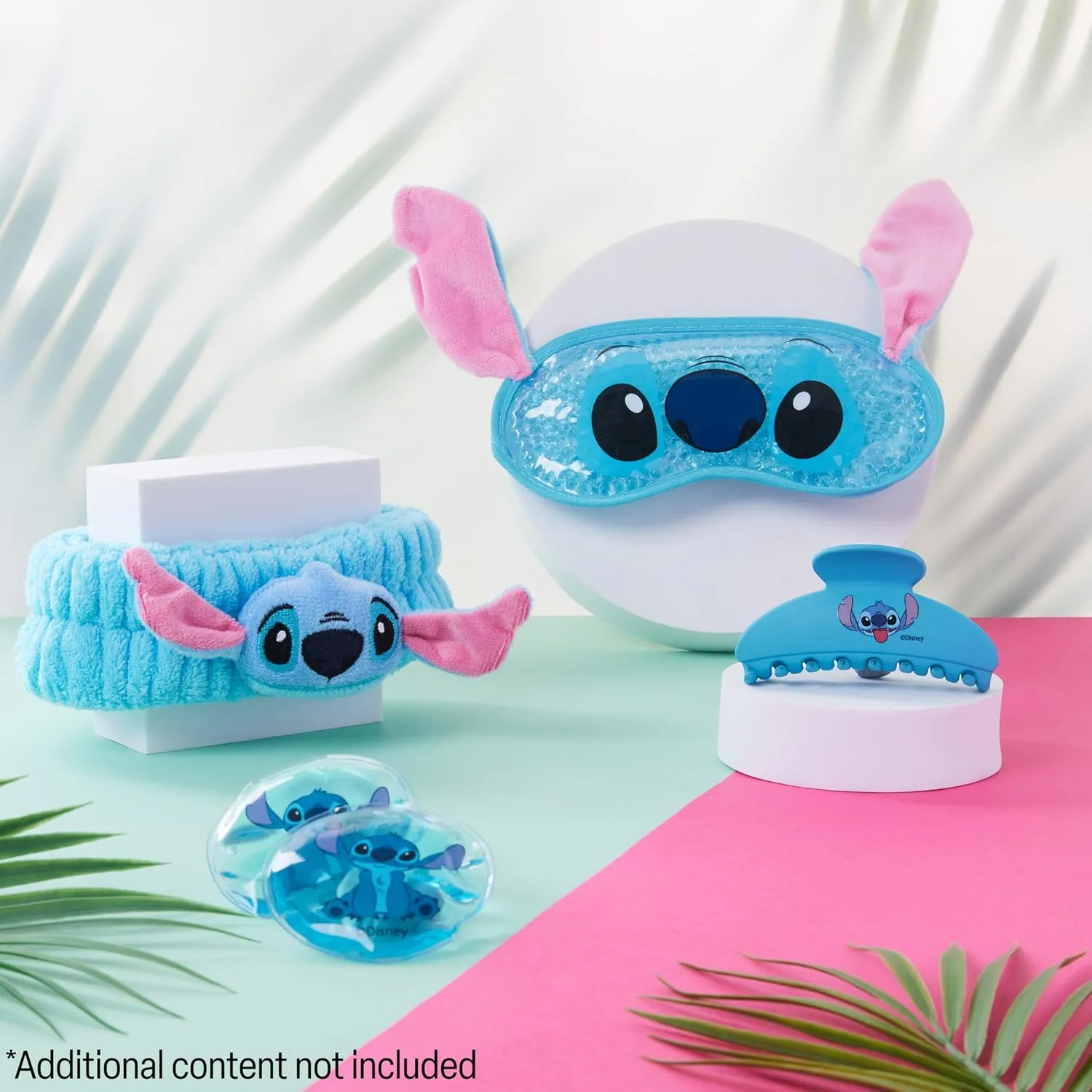 Disney Stitch Beauty Accessories Set with Cooling Eye Mask Gel Eye Pads Fluffy Skincare Headband Hair Claw Clip Relaxing Beauty Gifts for Women (Blue)