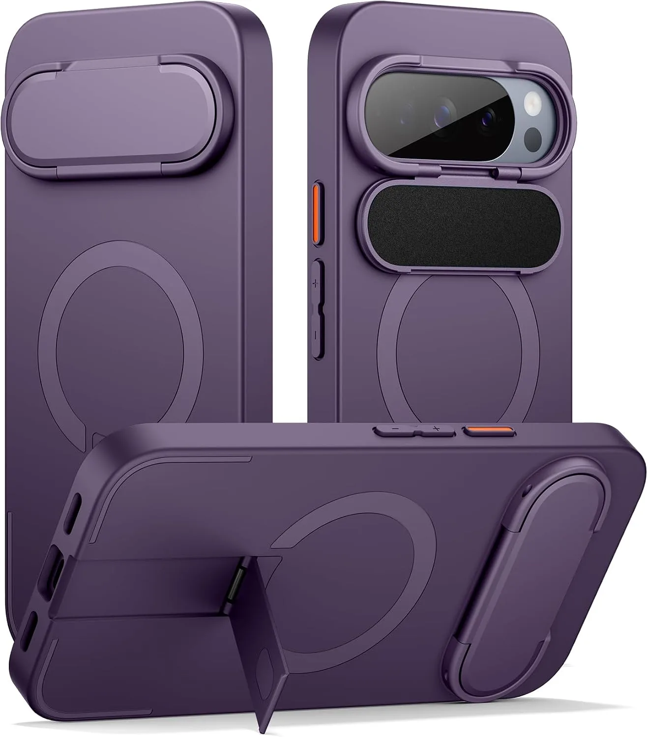 Funda para Google Pixel 10 Pro XL Suritch con soporte metálico ajustable y cubierta para cámara Morado Oscuro