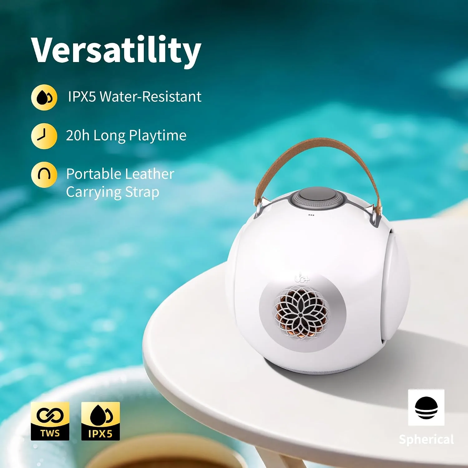 UB+ dB1 doubleBASS Waterproof Bluetooth Speaker White | 40W Hi-Fi Sound with Deep Bass, 20H Playtime, IPX5 & TWS Pairing (Glossy White with Tripod)
