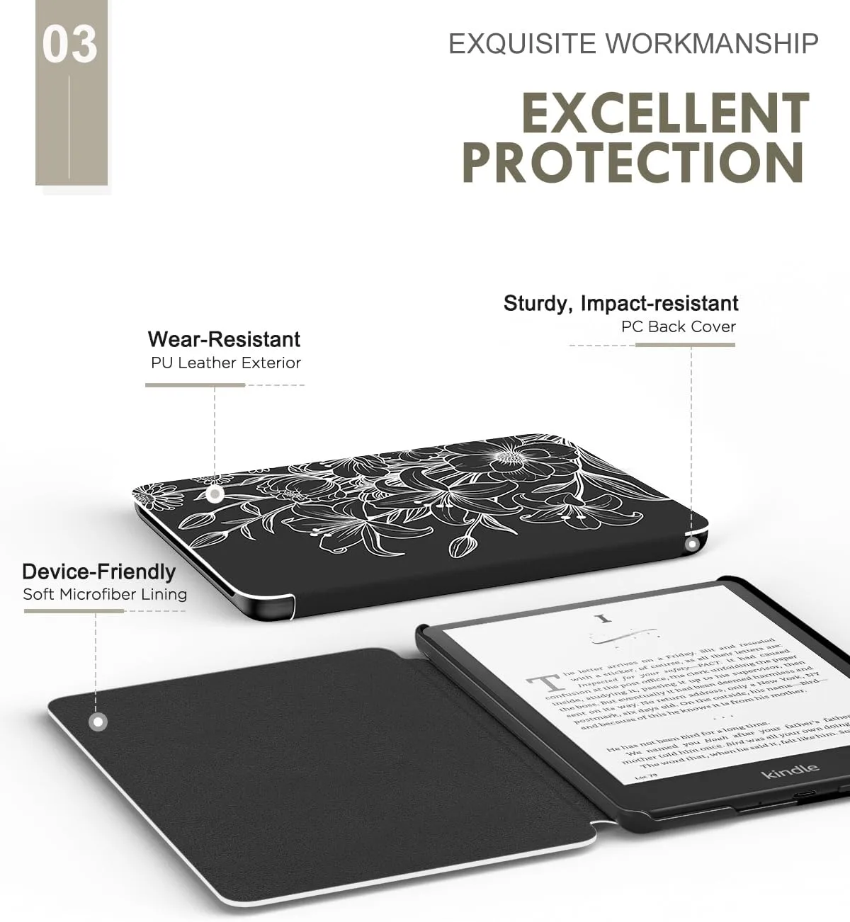 MoKo Case for 7" Kindle Paperwhite 12th Gen 2024/Colorsoft, Line Flower