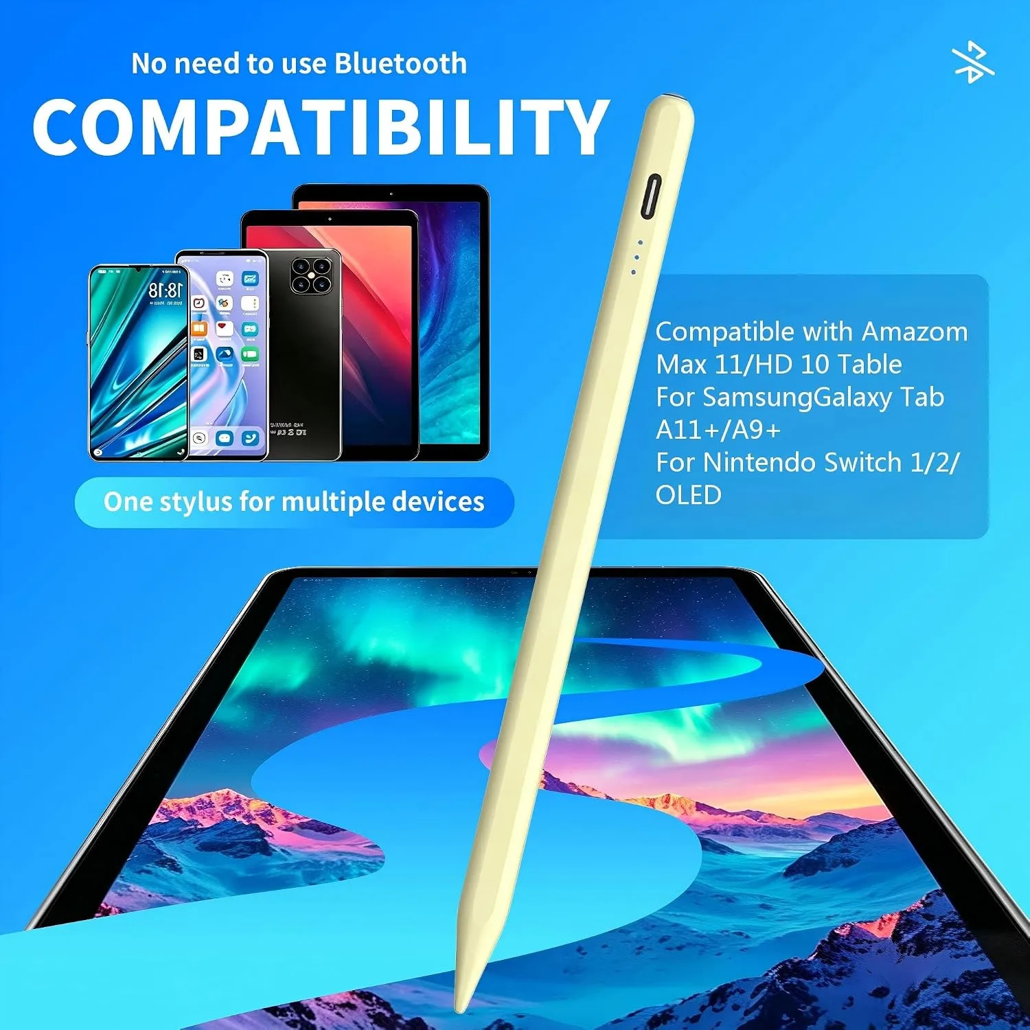 Stylus Pen Compatible with Nintendo Switch 1/2/OLED,for Amazom Max 11,HD 10 Table,Upgraded new Model, Precise Writing Pencil,Fast Charging,Auto Sleep,Button on/Off (Yellow)