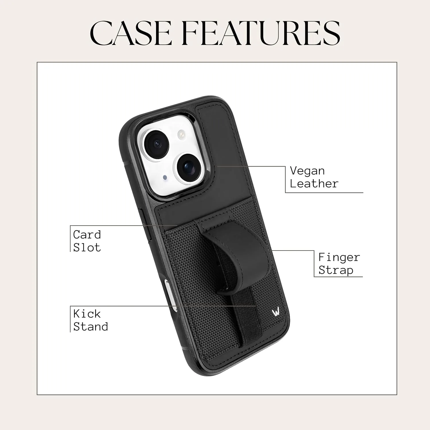 Walli Cases Wallet Phone Case for iPhone 15, Card Holder Kickstand