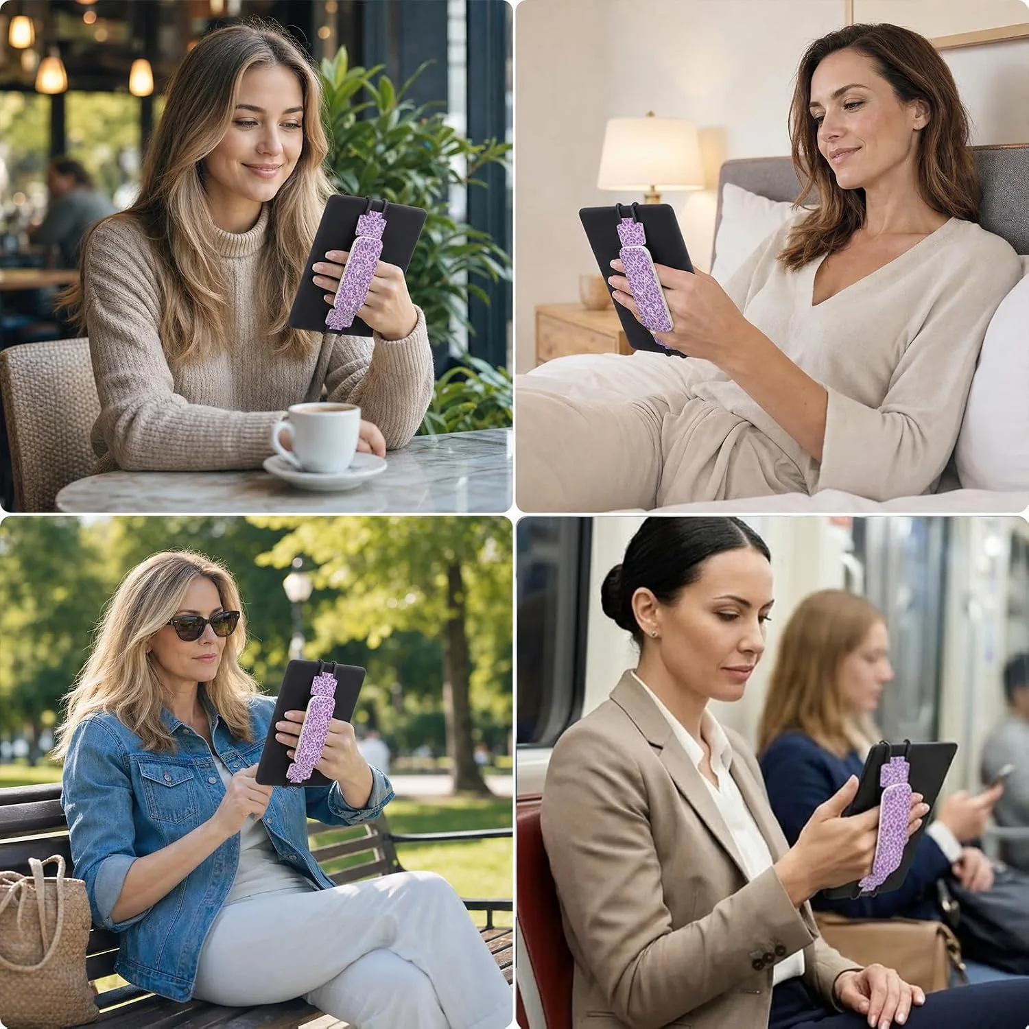 Hand Strap Accessories for Kindle - Purple Leopard Print Finger Grip for 6-8" Paperwhite 11th/12th Generation/Kobo/Sony Ereaders E-Book Tablet Versatile High Elasticity Holder for Reading