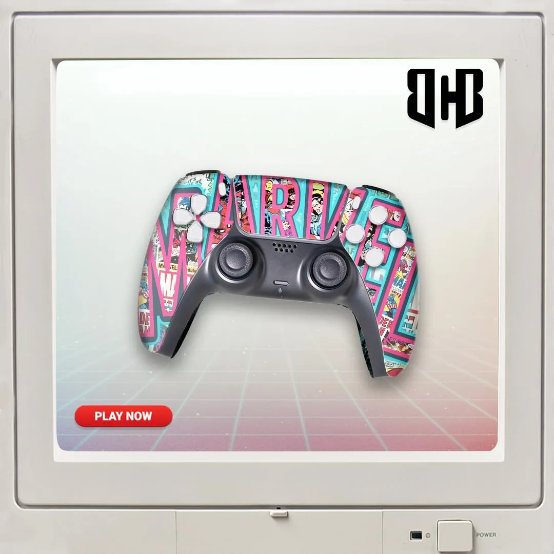 Marrvel Custom PS-5 Controller Wireless compatible with Play-Station 5 Console by BCB Controllers | Proudly Customized in USA with Permanent HYDRO-DIP Printing (NOT JUST A SKIN) 1