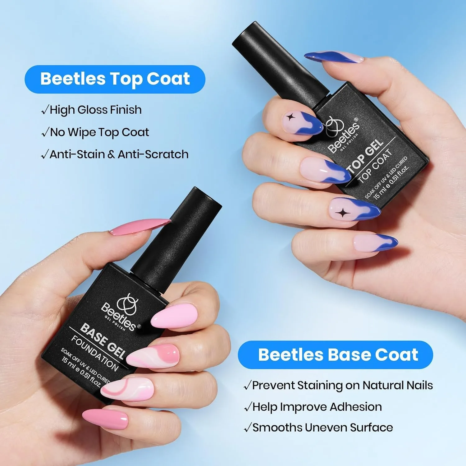 Beetles 4Pcs Gel Top and Base Coat with Nail Dehydrator and Primer Set