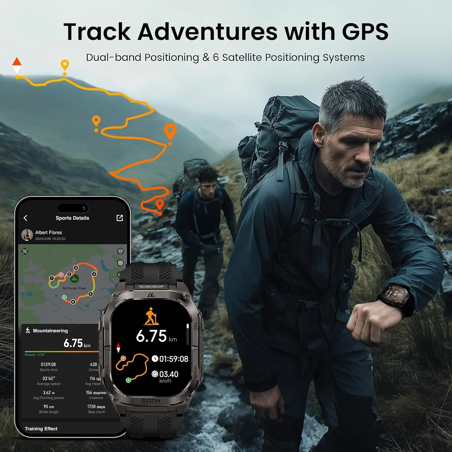 KOSPET Tank M4C Smart Watch Rugged, Dual-Band GPS, 5ATM & IP69K Waterproof