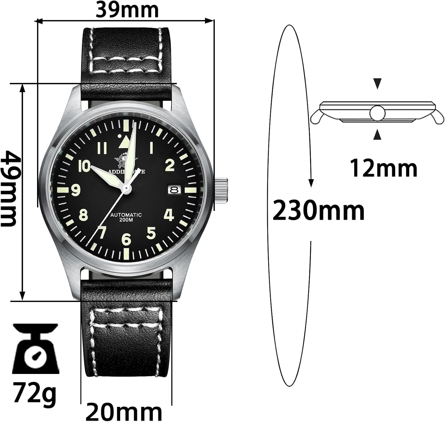 ADDIESDIVE Automatic Watches for Men Stainless Steel Diver 200 M Luminescent Analog Business Casual Dress Watch Men