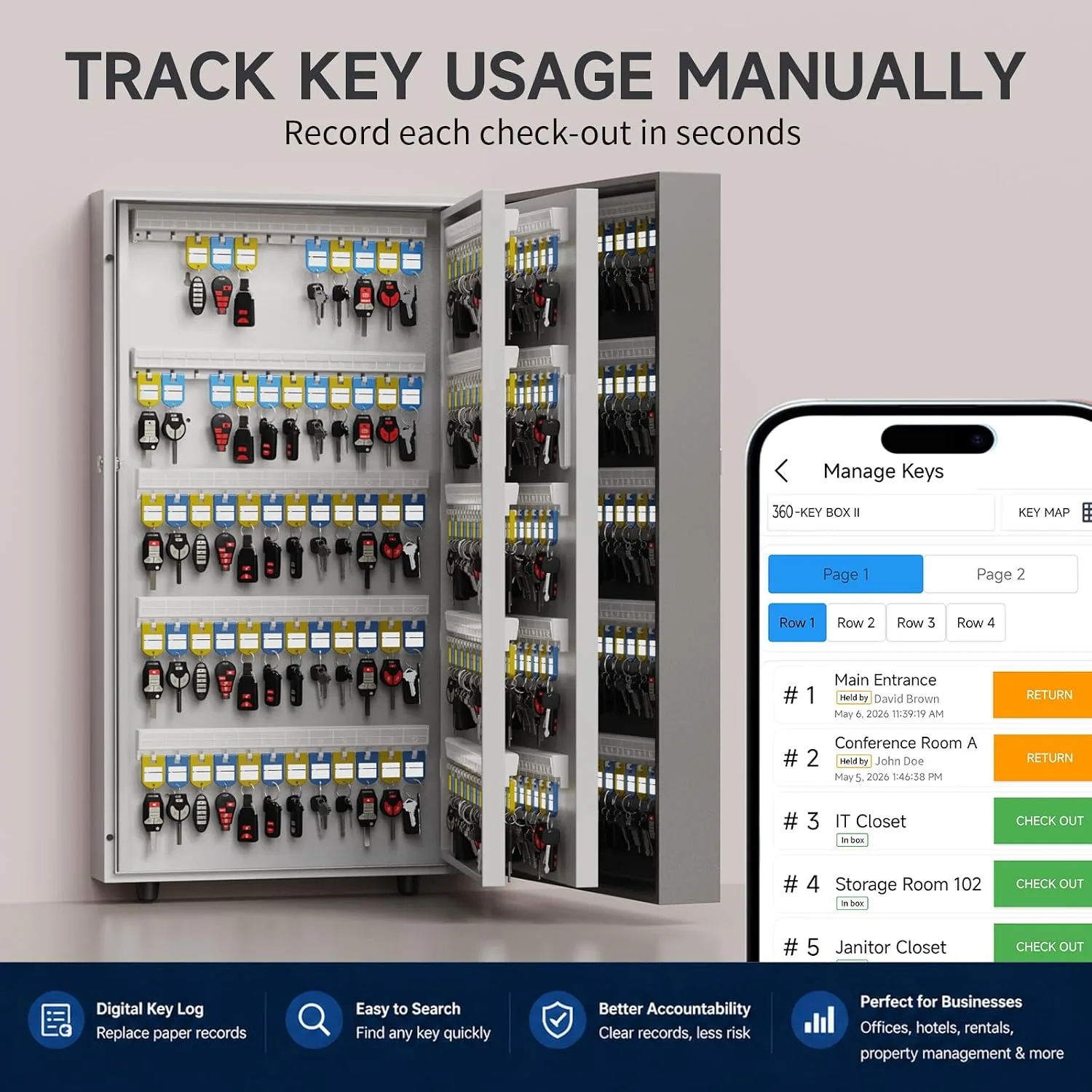 360 Key Lock Box Smart Key Organier Cabinet with Keypad & App for Office