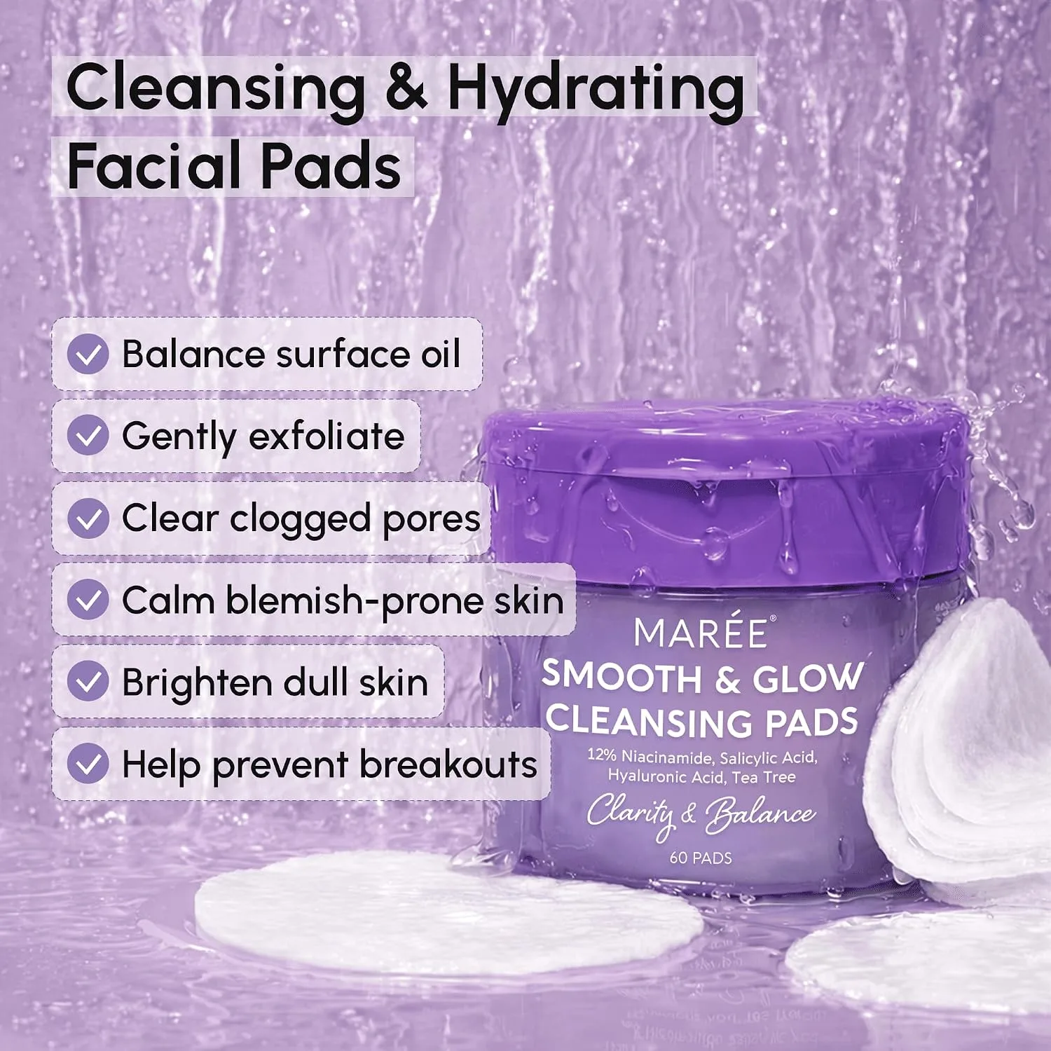 MAREE Niacinamide Face Cleansing Pads - Facial Cleansing Pads 0 Pore 60 Ct