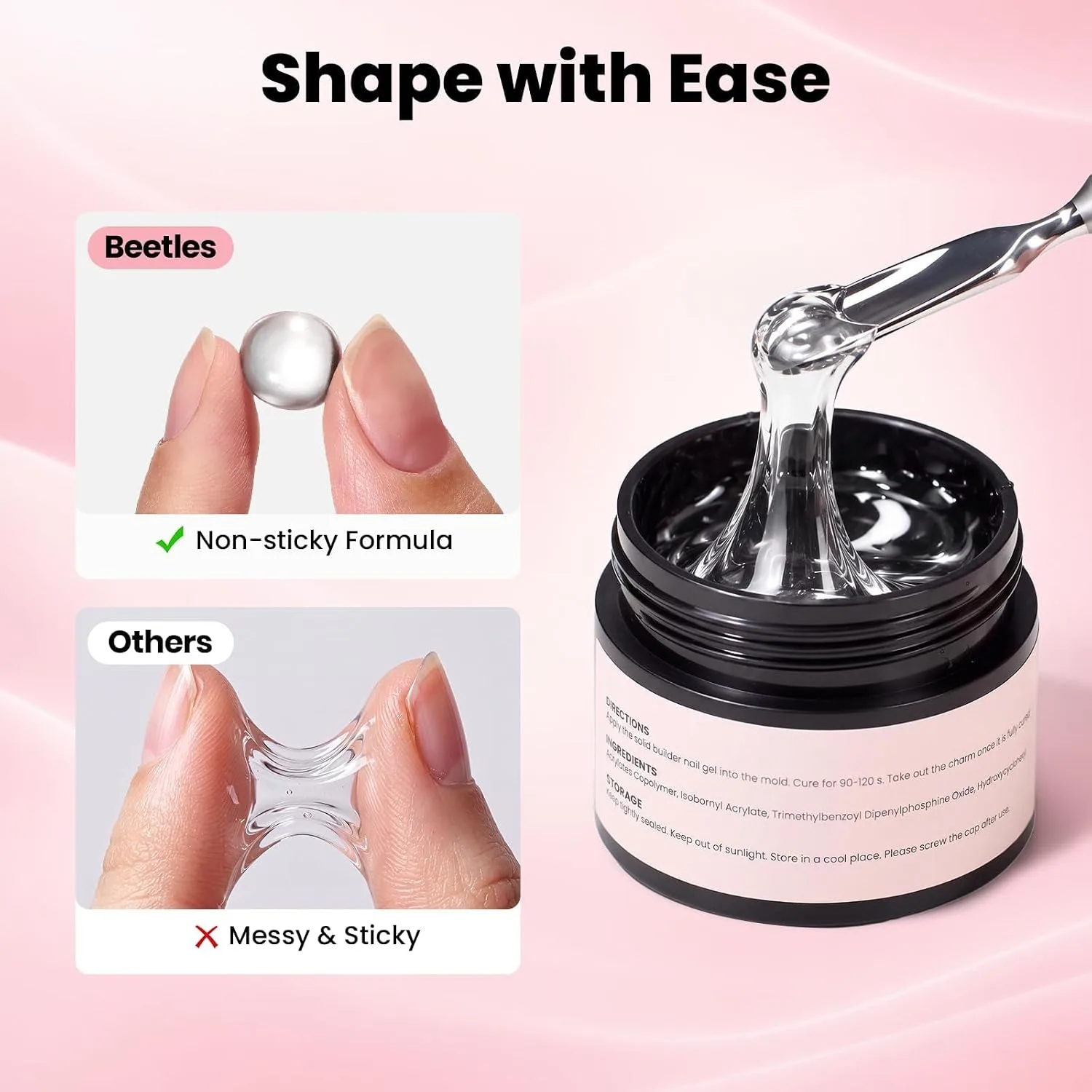 Beetles Clear 3D Gel Nail Art, 15g Non-Sticky 3D Nail Gel TPO & HEMA-Free