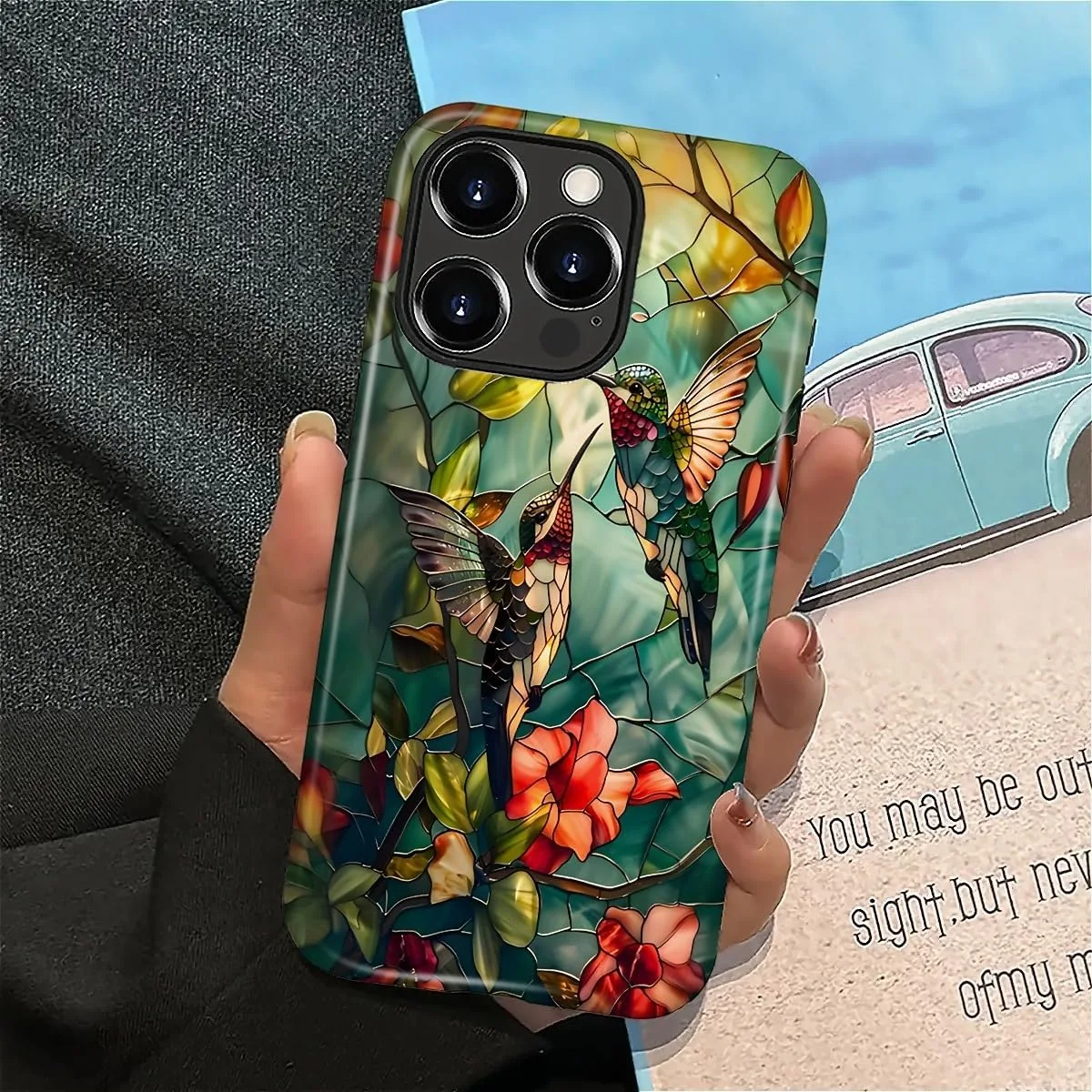 DAIZAG Case for iPhone 16 Pro Max,Mixed 2 Layer Design Shockproof Soft TPU Ddouble Protection Phone Case for iPhone 16 Pro Max-Gorgeous Hummingbird