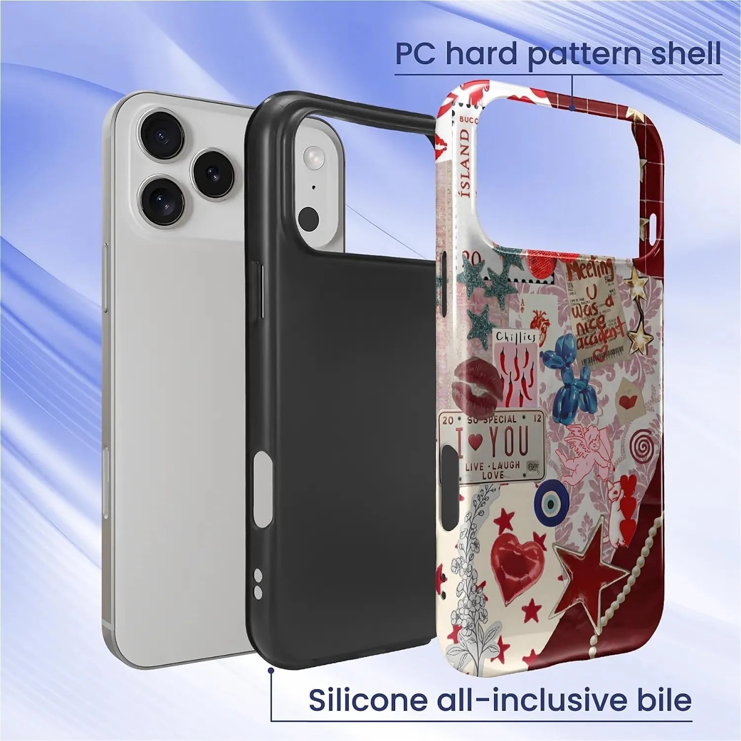DAIZAG Case for iPhone 17 Pro Max,Mixed 2 Layer Design Shockproof Soft TPU Ddouble Protection Phone Case for iPhone 17 Pro Max-Conch Red Pearl Collage