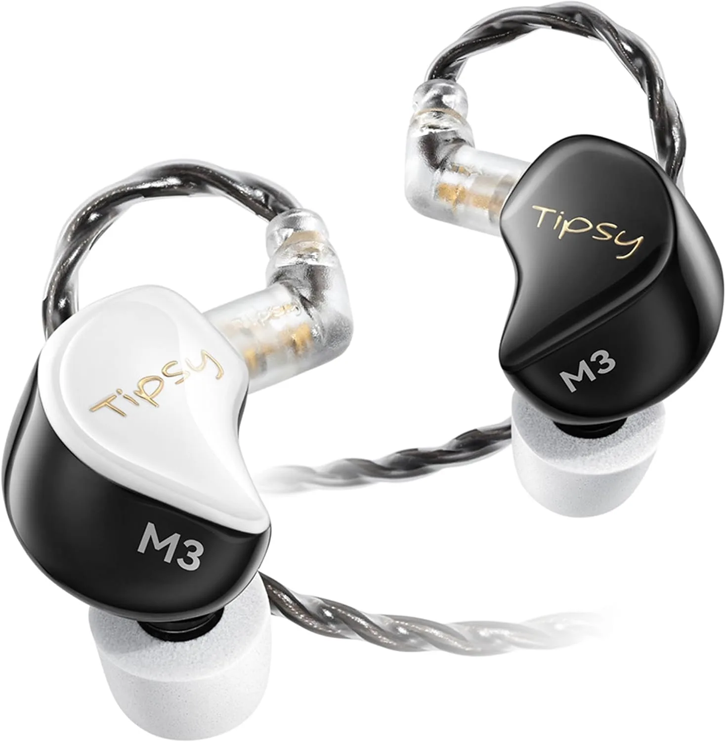 Tipsy M3 Professional IEM for Musicians, 2BA + 1DD Drivers, 36dB PNC, IPX5, Acoustic-Runway™ Technology, Skin-Friendly Resin, Detachable 0.78mm 2-pin Cable (No Mic, Black&White)