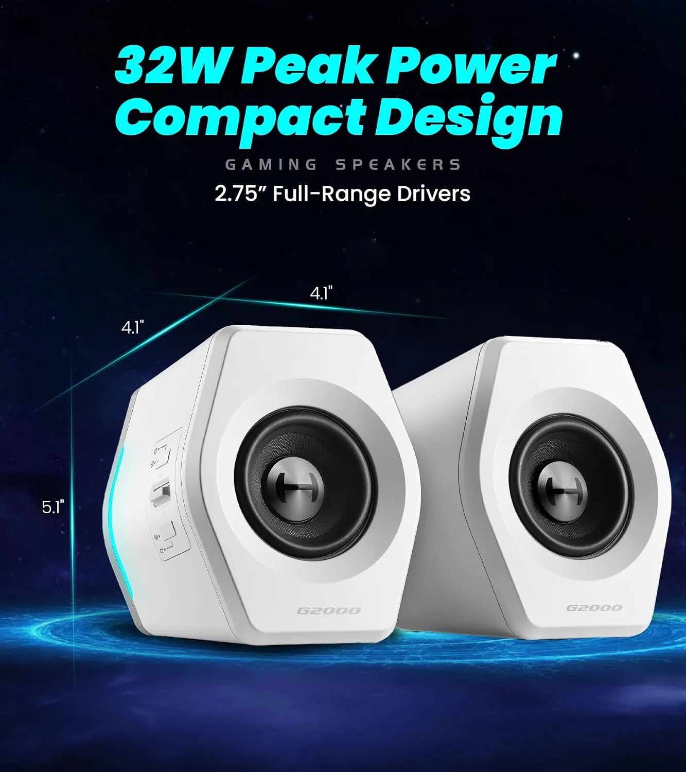 Edifier Hecate RGB Gaming Speakers, 32W Peak Power, Bluetooth, White