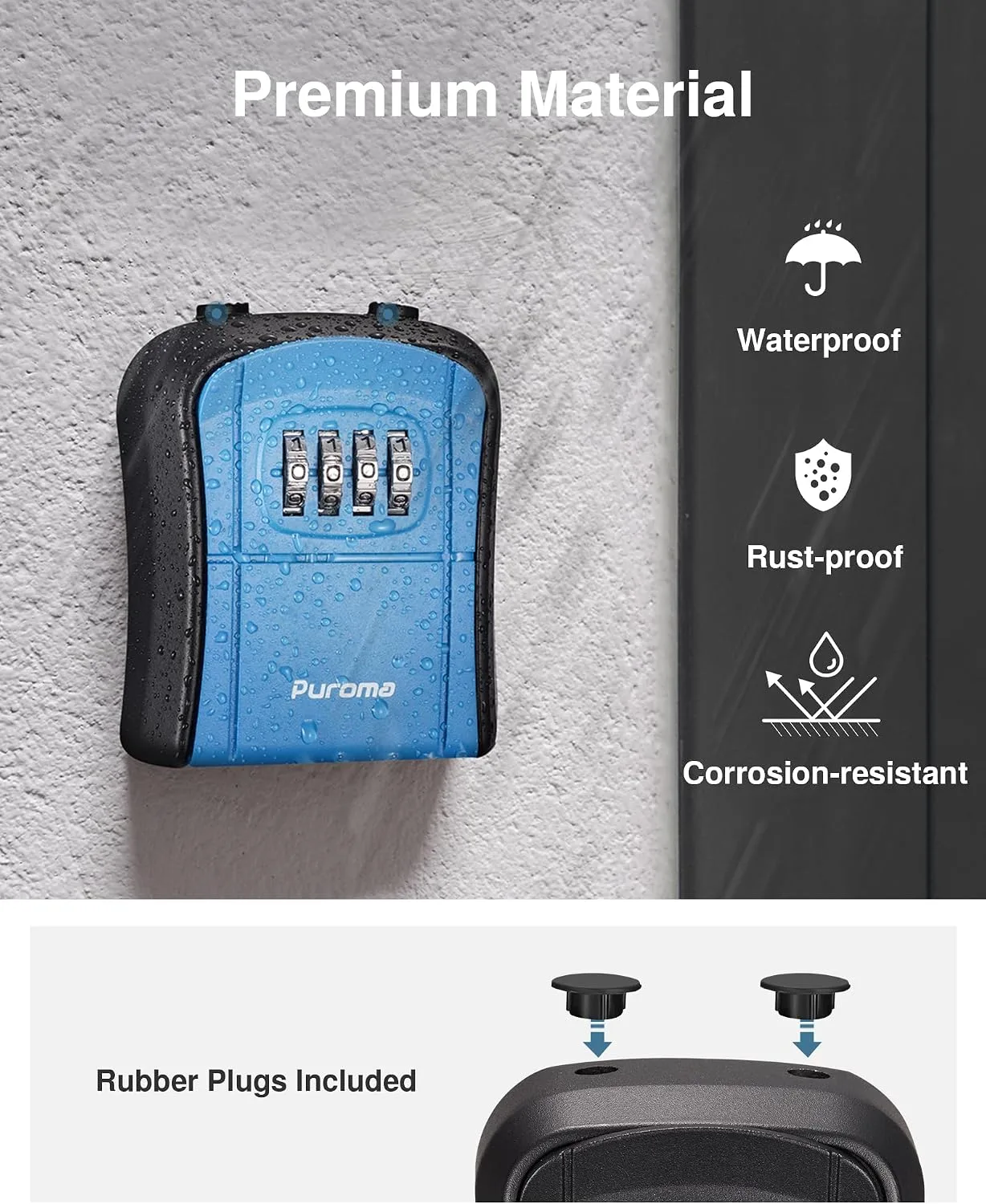 Puroma Key Lock Box Outdoor 4 Digit Code Combination Lockbox House, 1 Blue