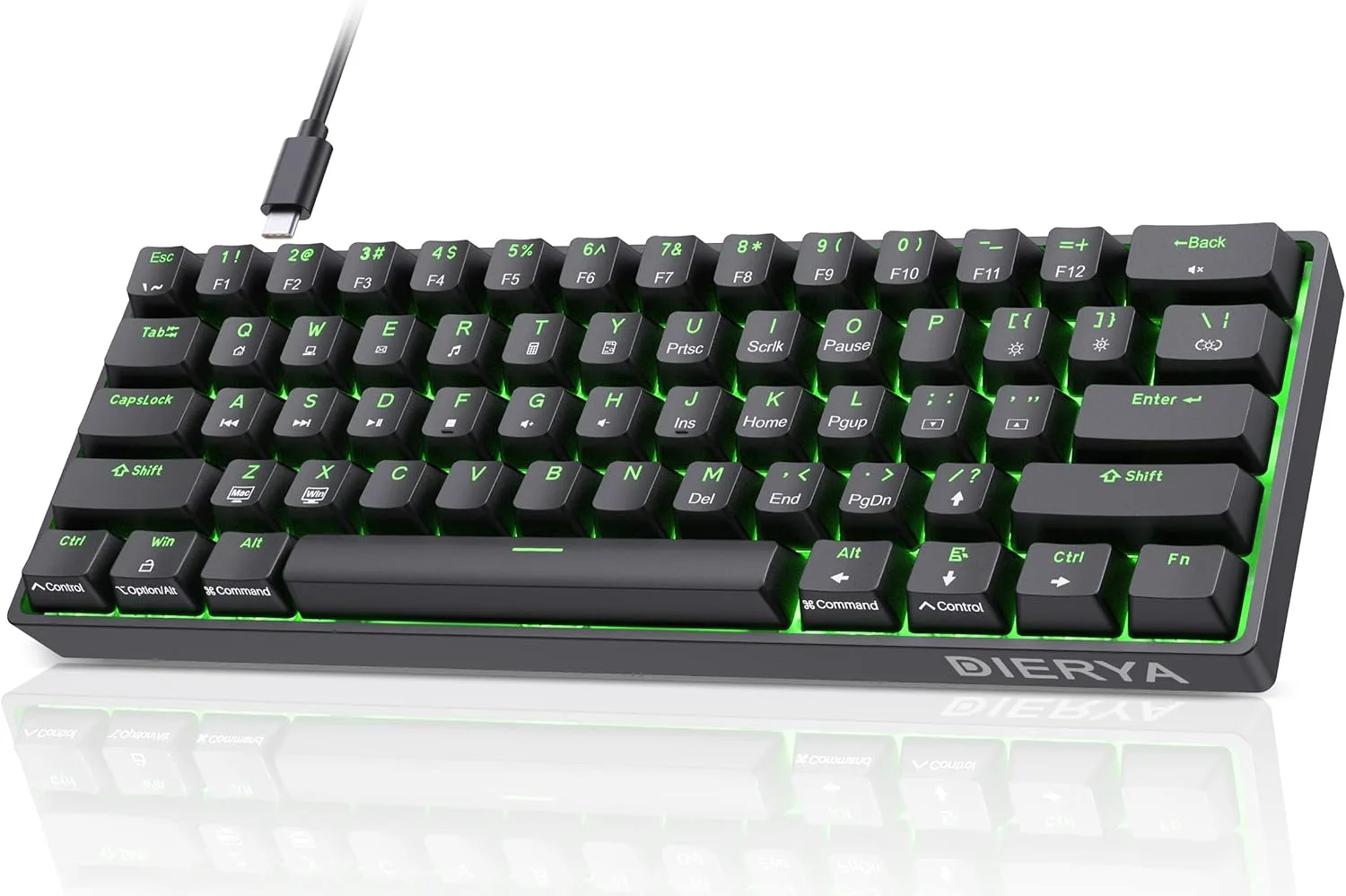 DIERYA 60% Mechanical Keyboard, DK61se Wired Gaming Keyboard with Blue Switches, LED Backlit Ultra-Compact 61 Keys Mini Office Keyboard for Windows Laptop PC Gamer Typist（Black）