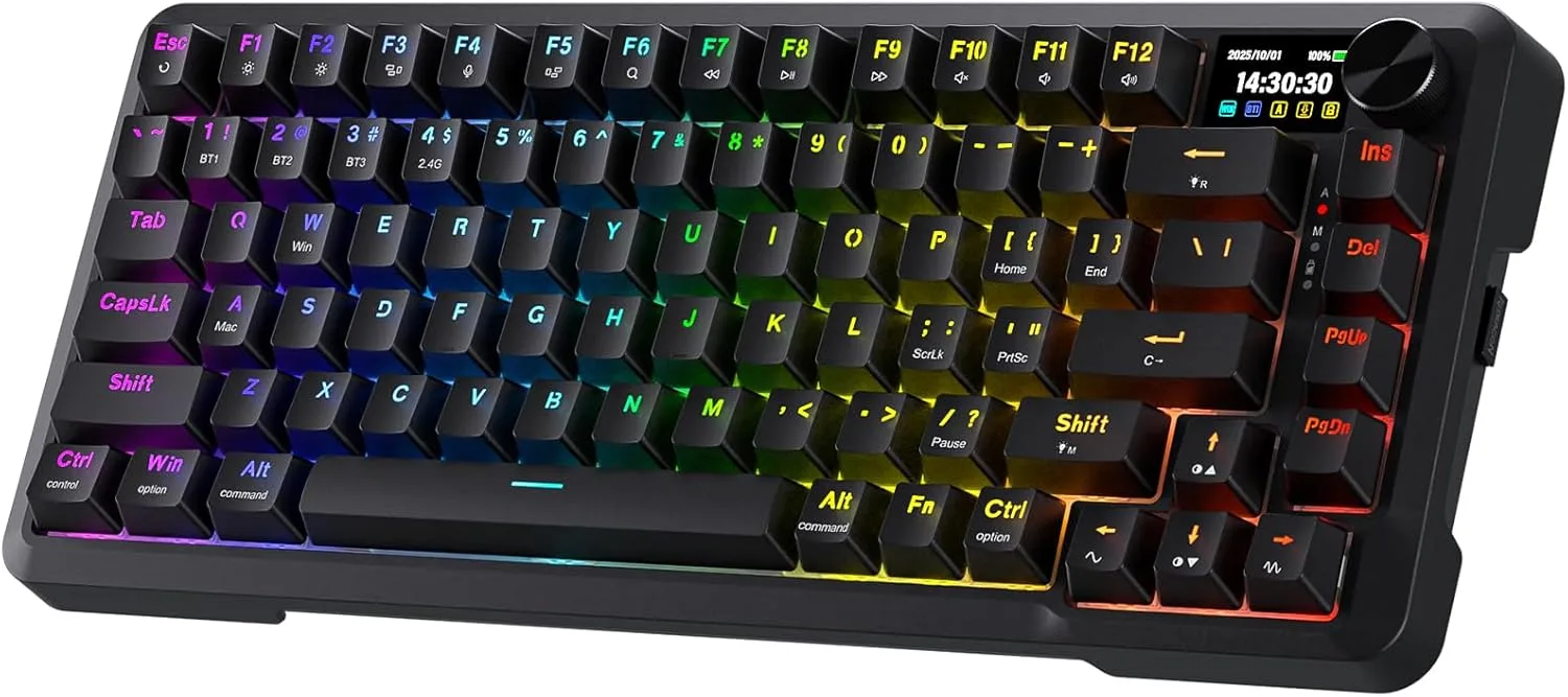 Teclado Gamer Redragon K724 PRO Wireless 81 teclas con pantalla y perilla