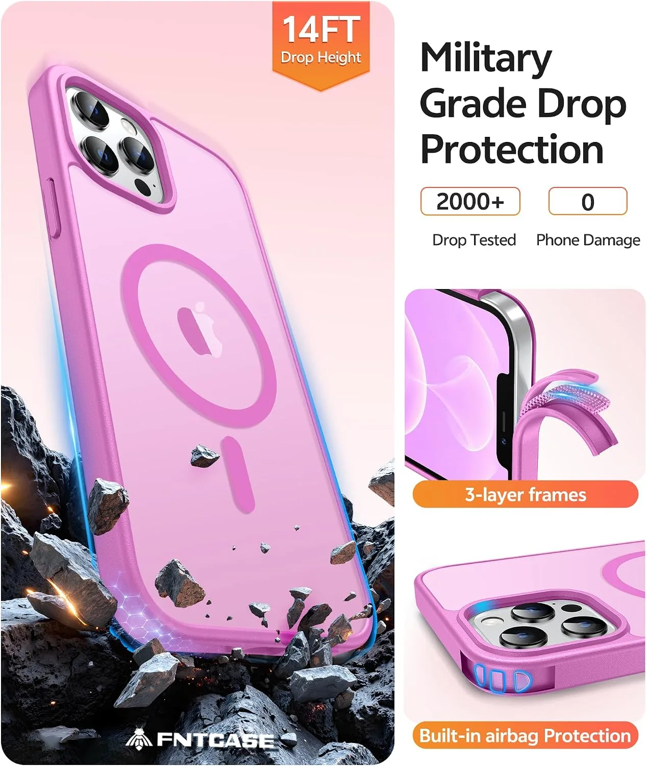 FNTCASE for iPhone 12 Pro Max Case, Fit for Magsafe, Translucent Matte Back
