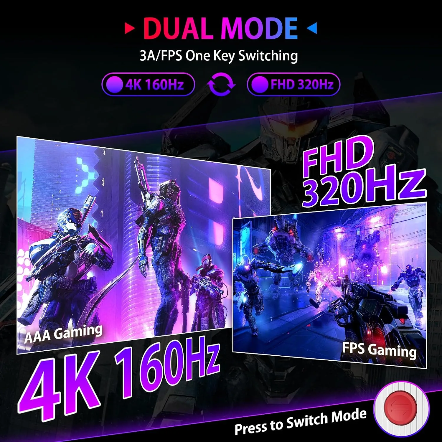 SANSUI 27" 4K Gaming Monitor, UHD 120/160Hz FHD 240/320Hz Dual Mode Monitor